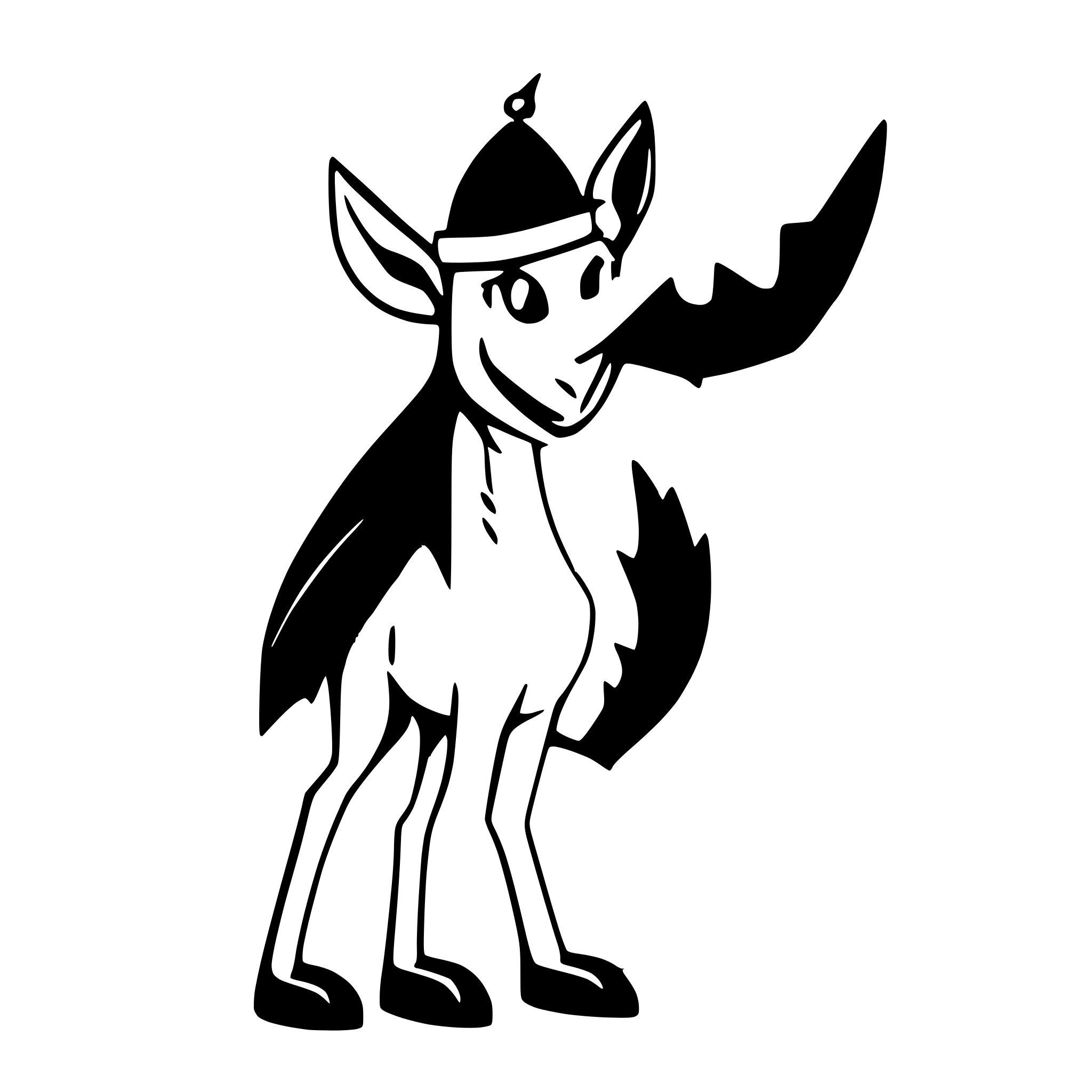 AI-generated SVG of a horse's head, bat-like wings, horns, a forked tail, and long legs with hooves on back legs,  kangaroo-like face, glowing red eyes, and huge claws on front legs. Standing on two legs. wearing Santa hat. Cute not scary.