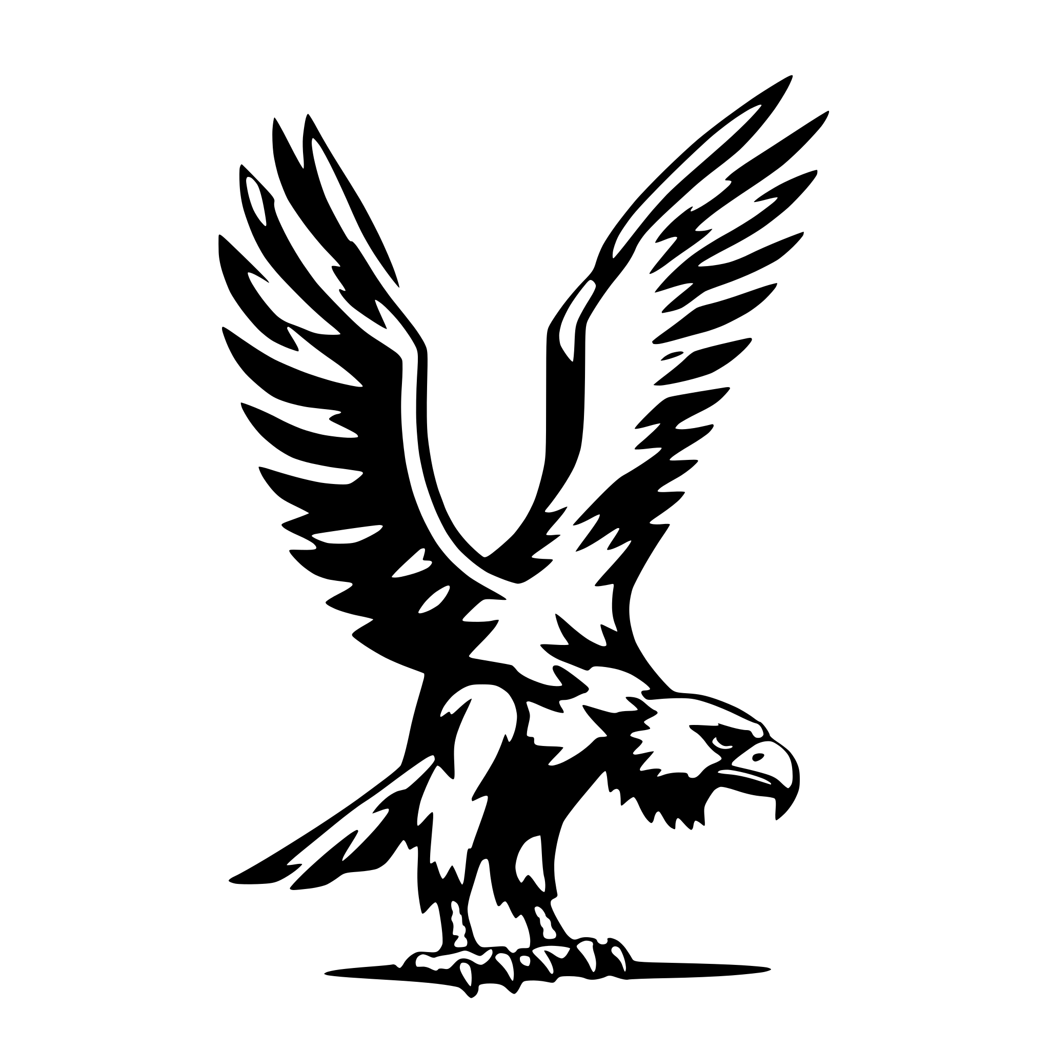 AI-generated SVG of a eagle from front looking right with wings spread very simple just outlines