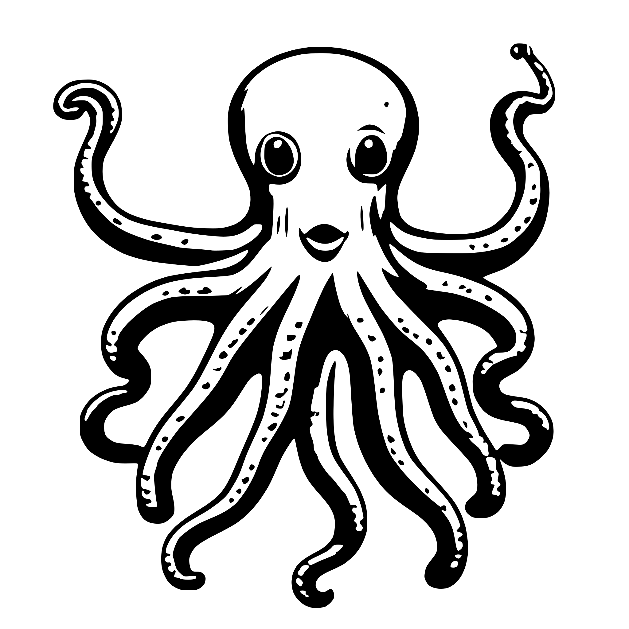 AI-generated SVG of 'Mindmap with octopus innits middle and its legs as a nodes'