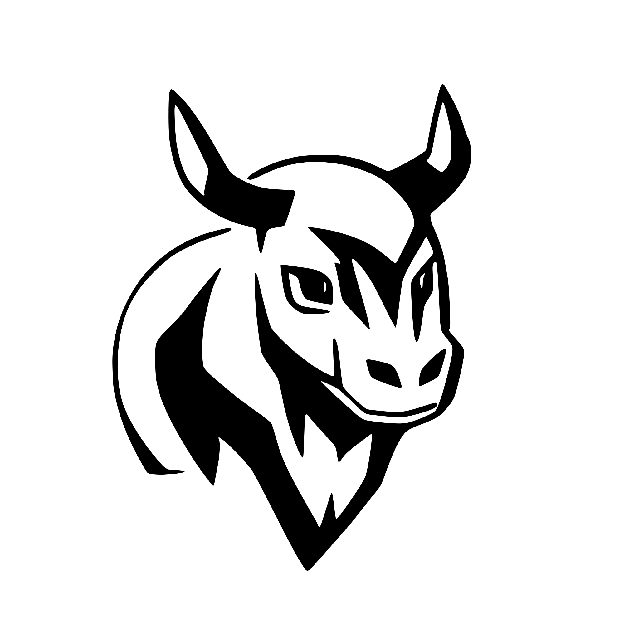 AI-generated SVG of a Stylized bull, black and white on transparent background, in anime Sci fi style