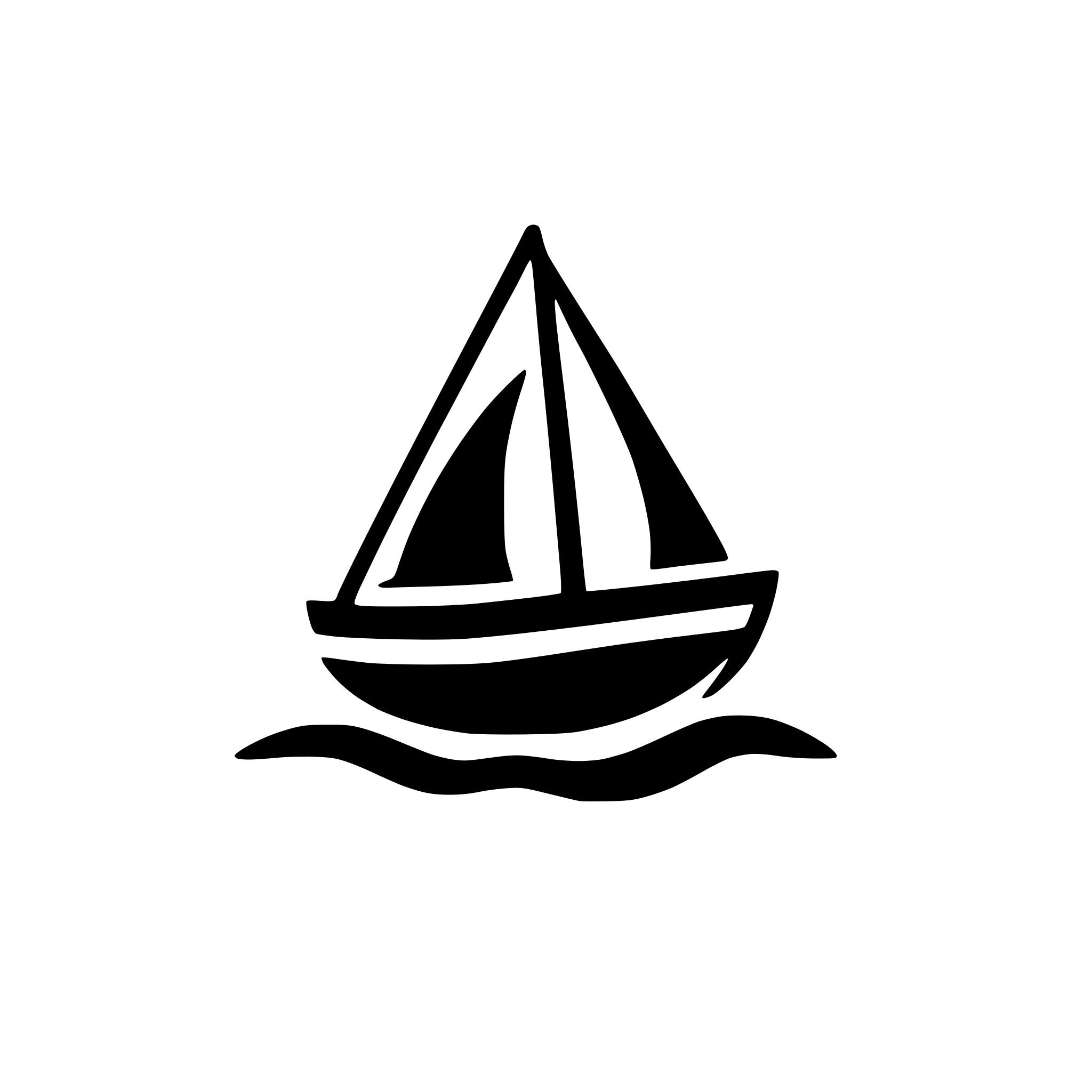 AI-generated SVG of a simple 2d sailbot icon on 2 water waves, no borders