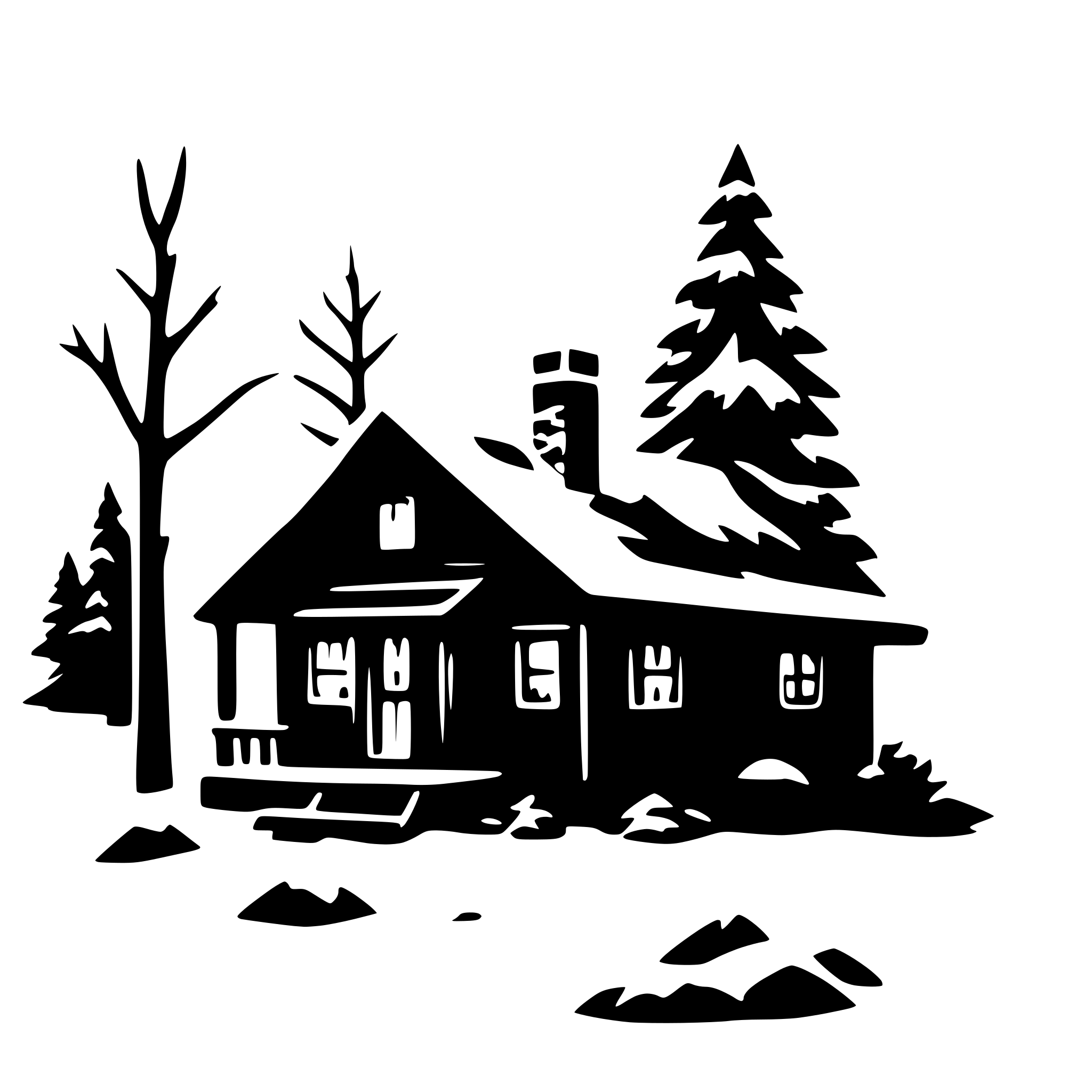 AI-generated SVG of 'Snowy cabin in the woods'