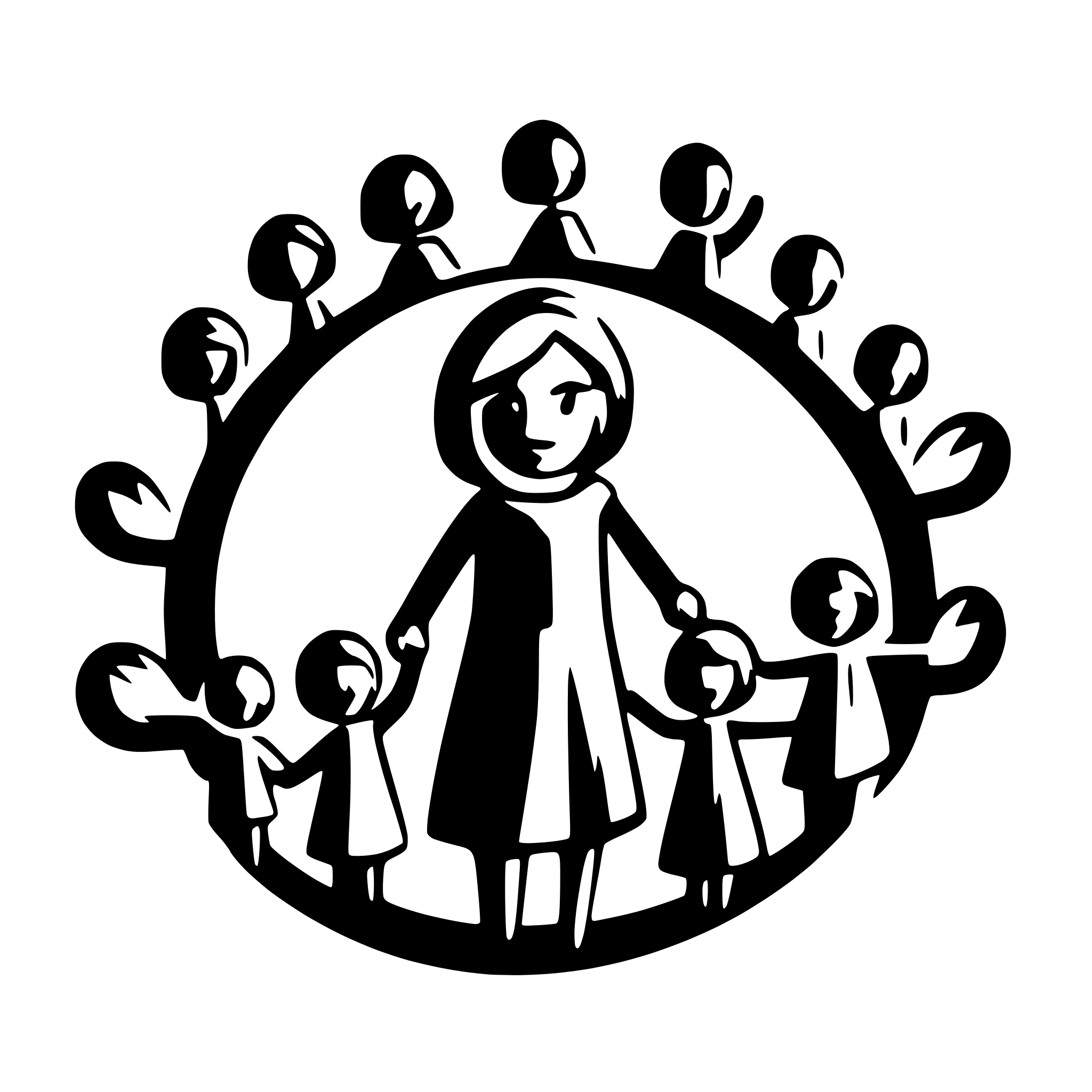 AI-generated SVG of 'educator with  8 children holding hands'