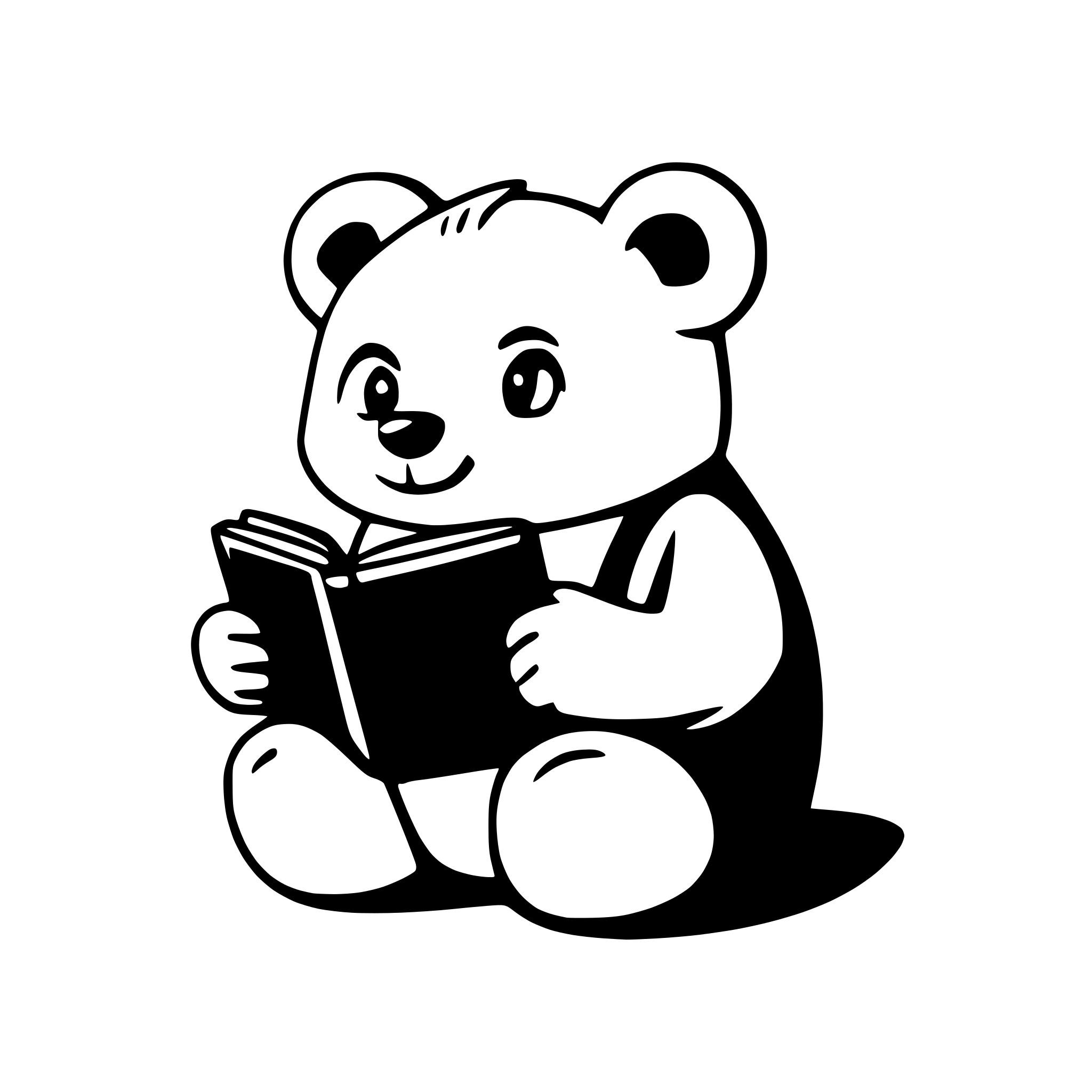 AI-generated SVG of 'sitting cartoon teddy bear holding book'