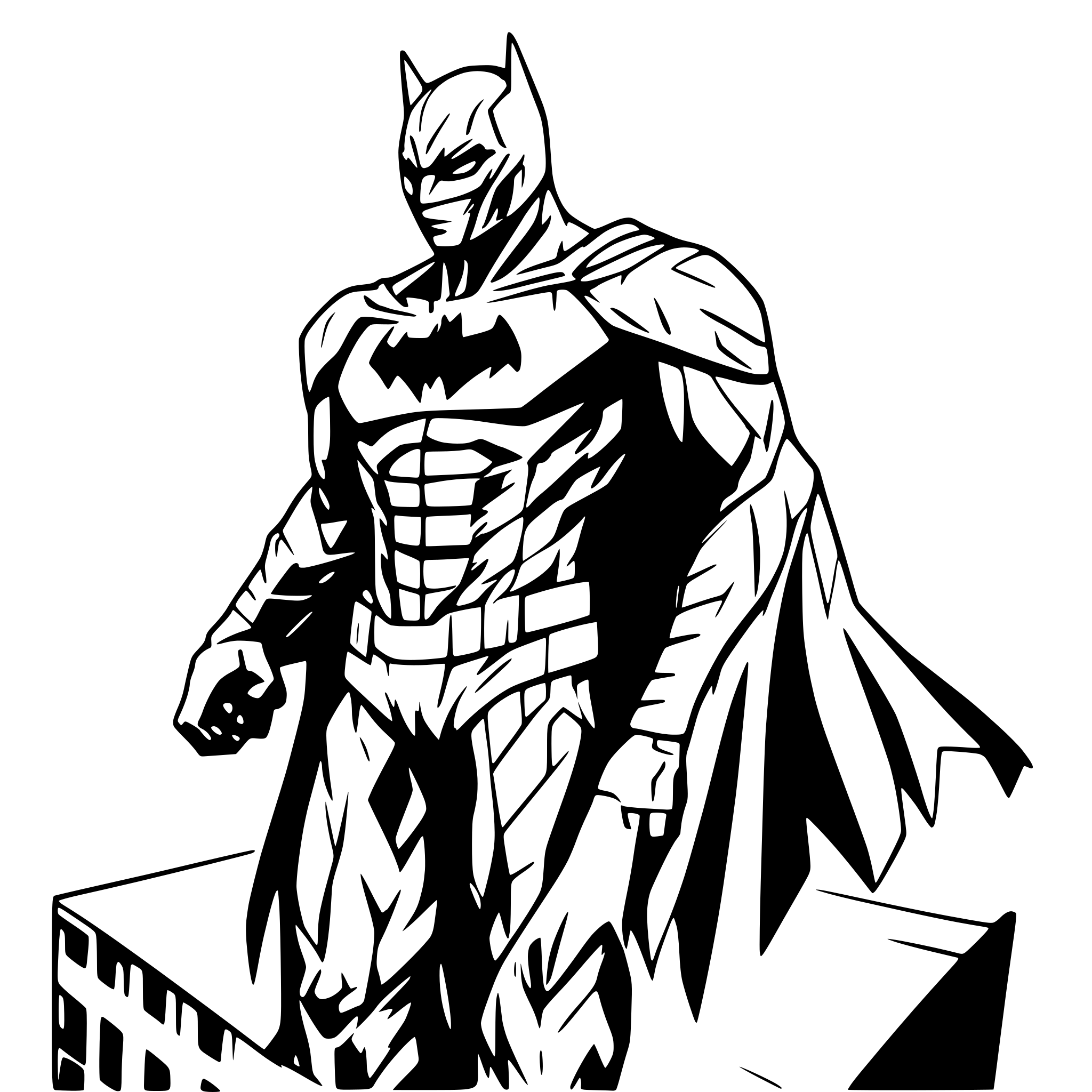 AI-generated SVG of a Batman perched on the top of a building