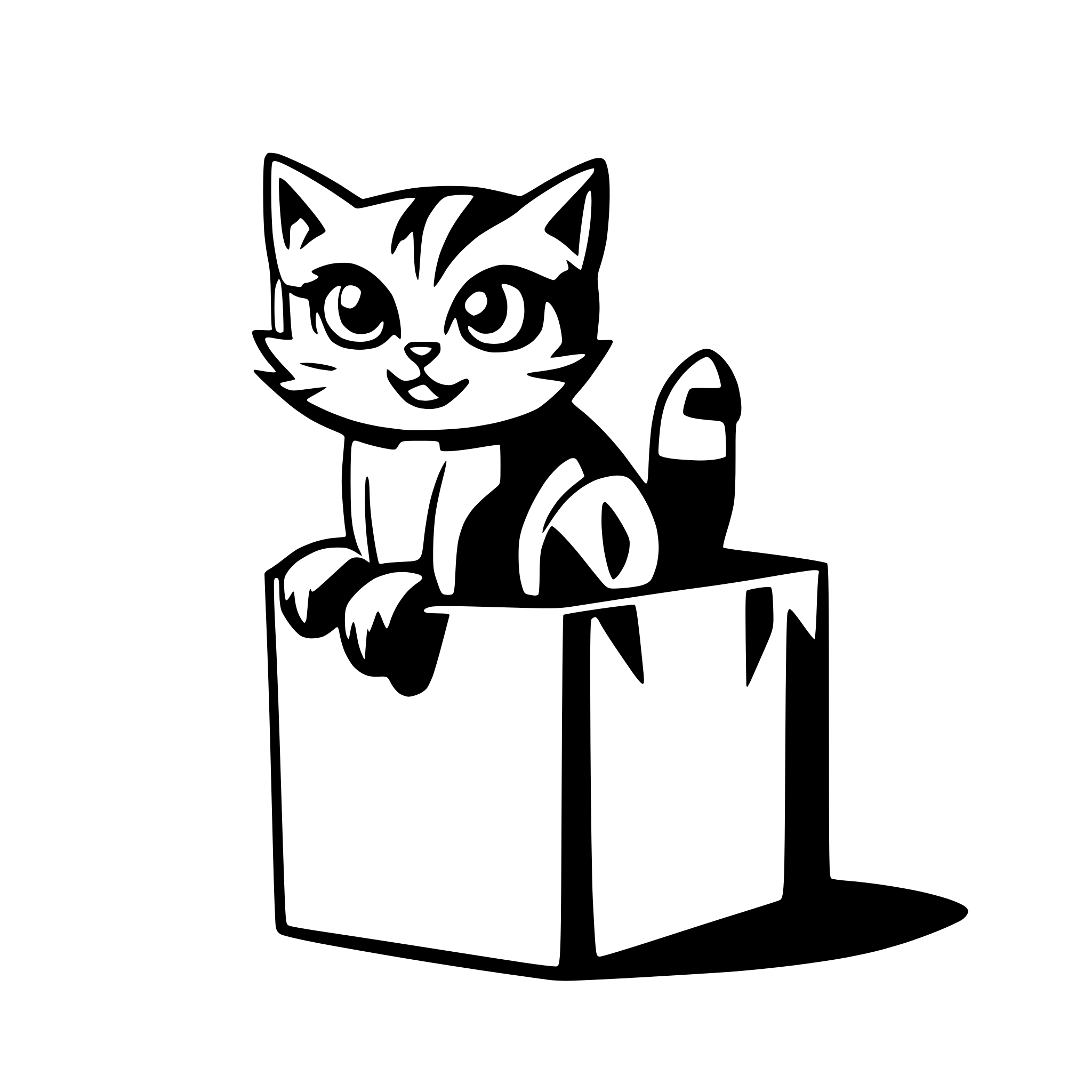 AI-generated SVG of a A little cat on top of a box