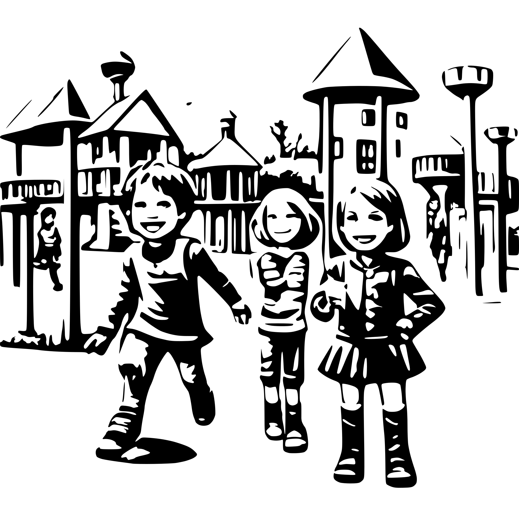 AI-generated SVG of a many children with smiling face paying on the playground