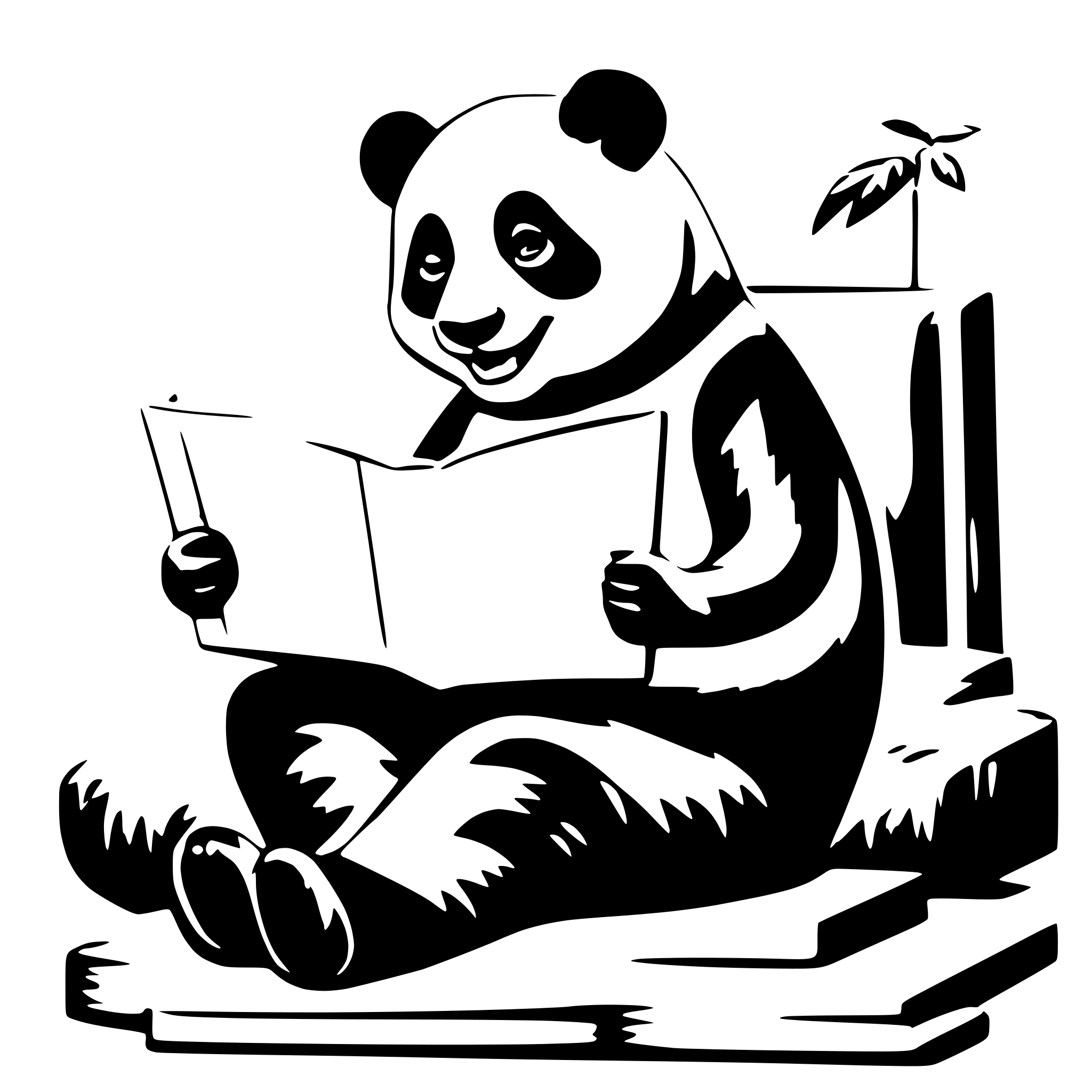AI-generated SVG of a a panda, sit on a chiair, reading a very big book