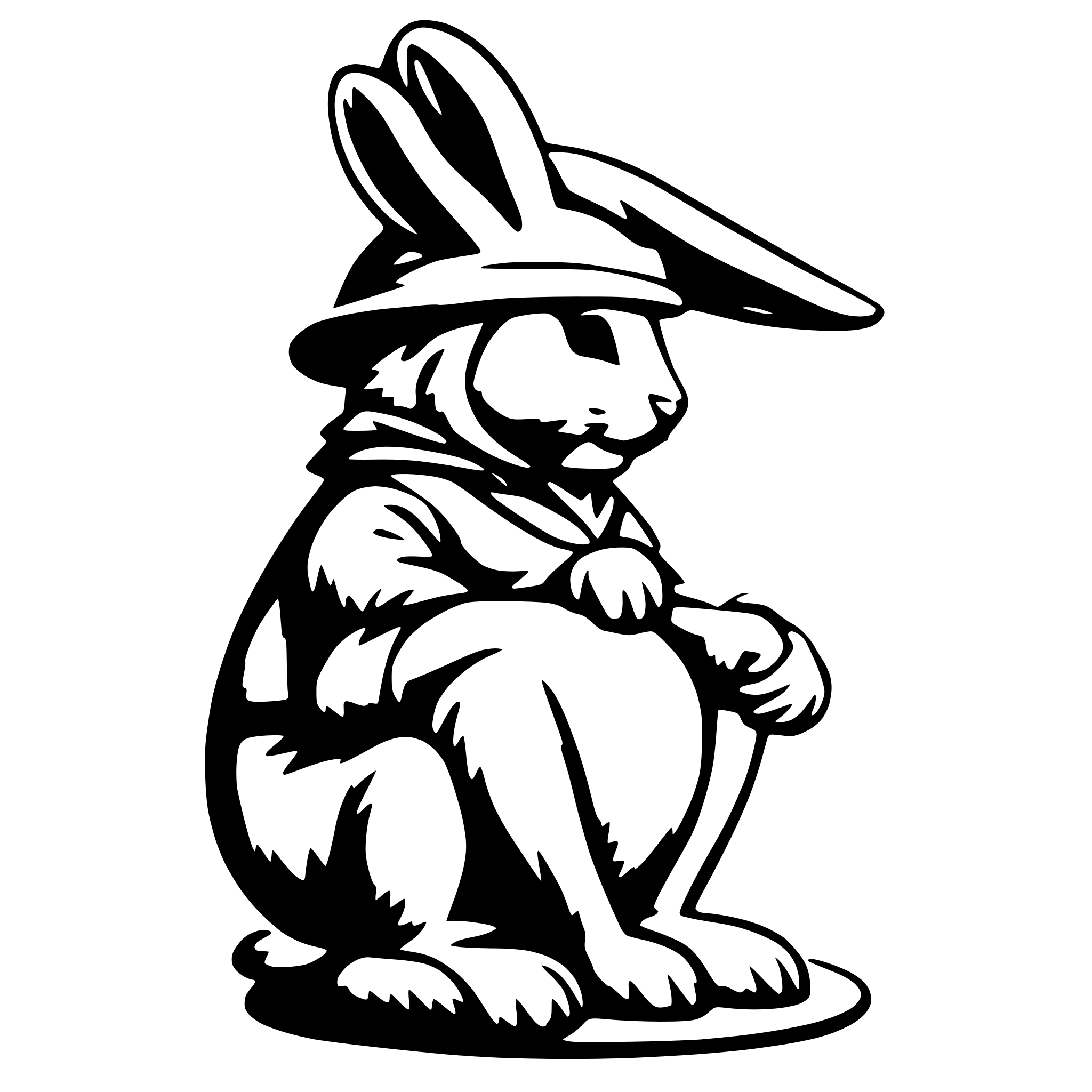 AI-generated SVG of a a bunny reading a long paper coming out of a hat