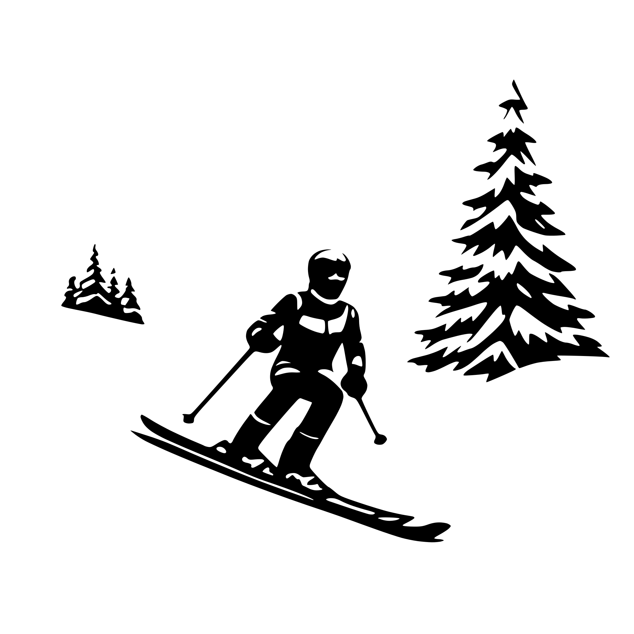 AI-generated SVG of 'Silhouette of a skier gliding down a snowy mountain slope, leaving elegant trails in the snow, surrounded by Christmas lights.'