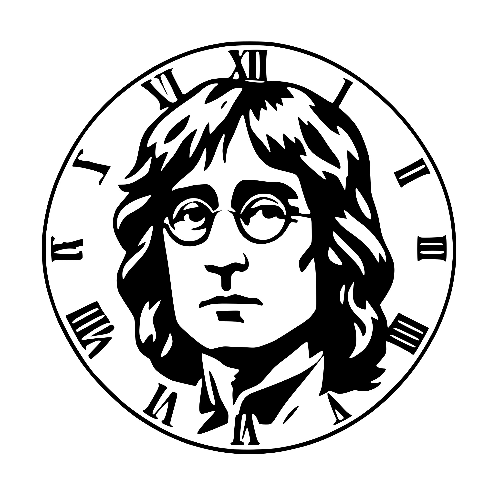 AI-generated SVG of 'clock face with john lenon'