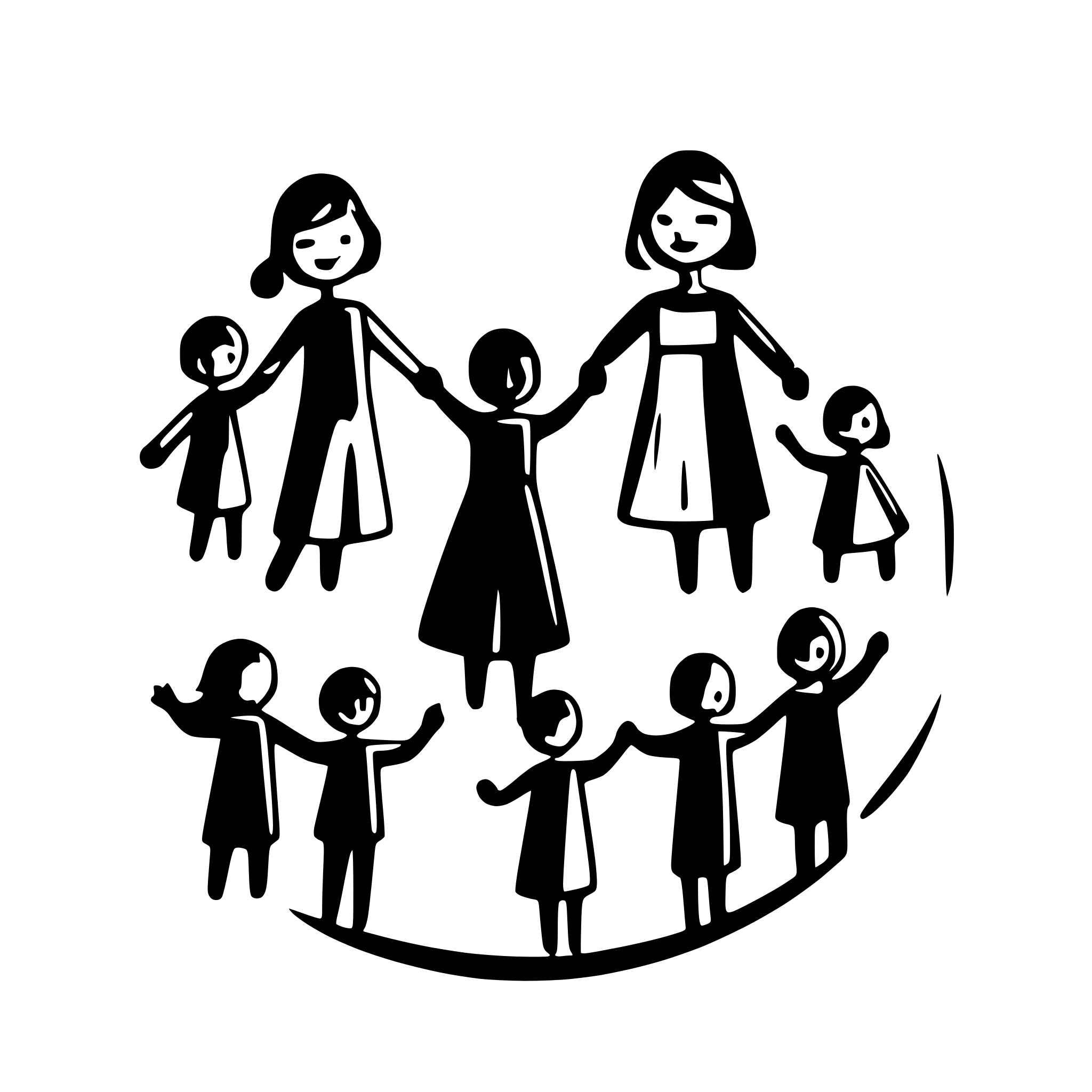 AI-generated SVG of 'educator with  8 children holding hands'