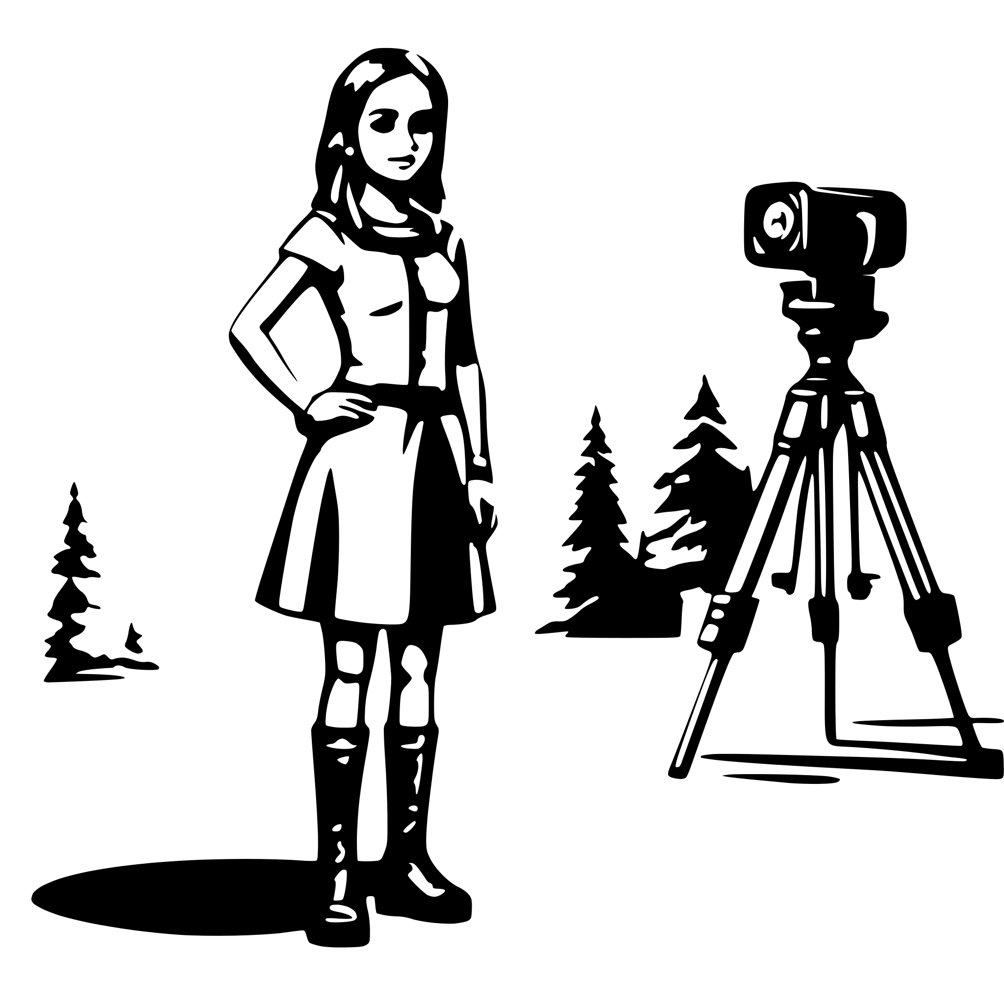AI-generated SVG of a laser scanning from tripod with girl operator