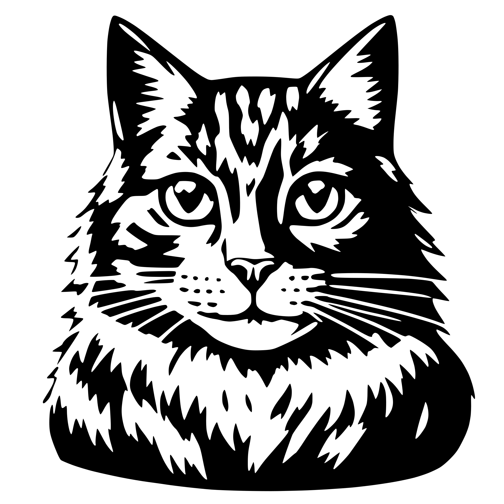 AI-generated SVG of 'A front-facing view of a cat. The cat is black and has lynx-like ears.'