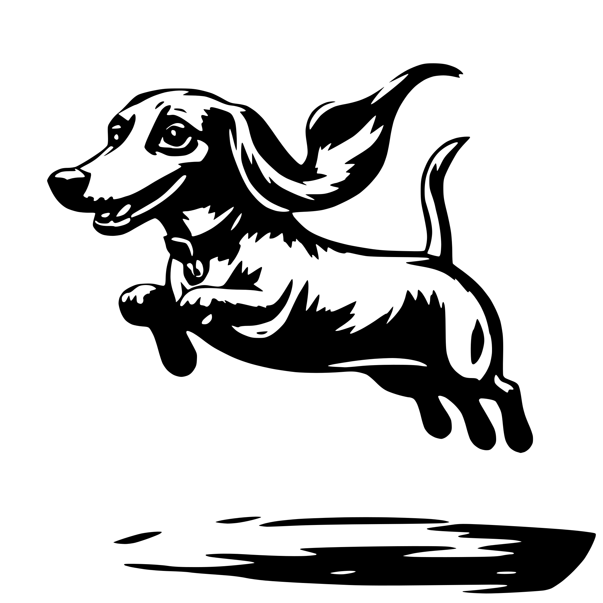 AI-generated SVG of 'Happy long dachshund jumping'