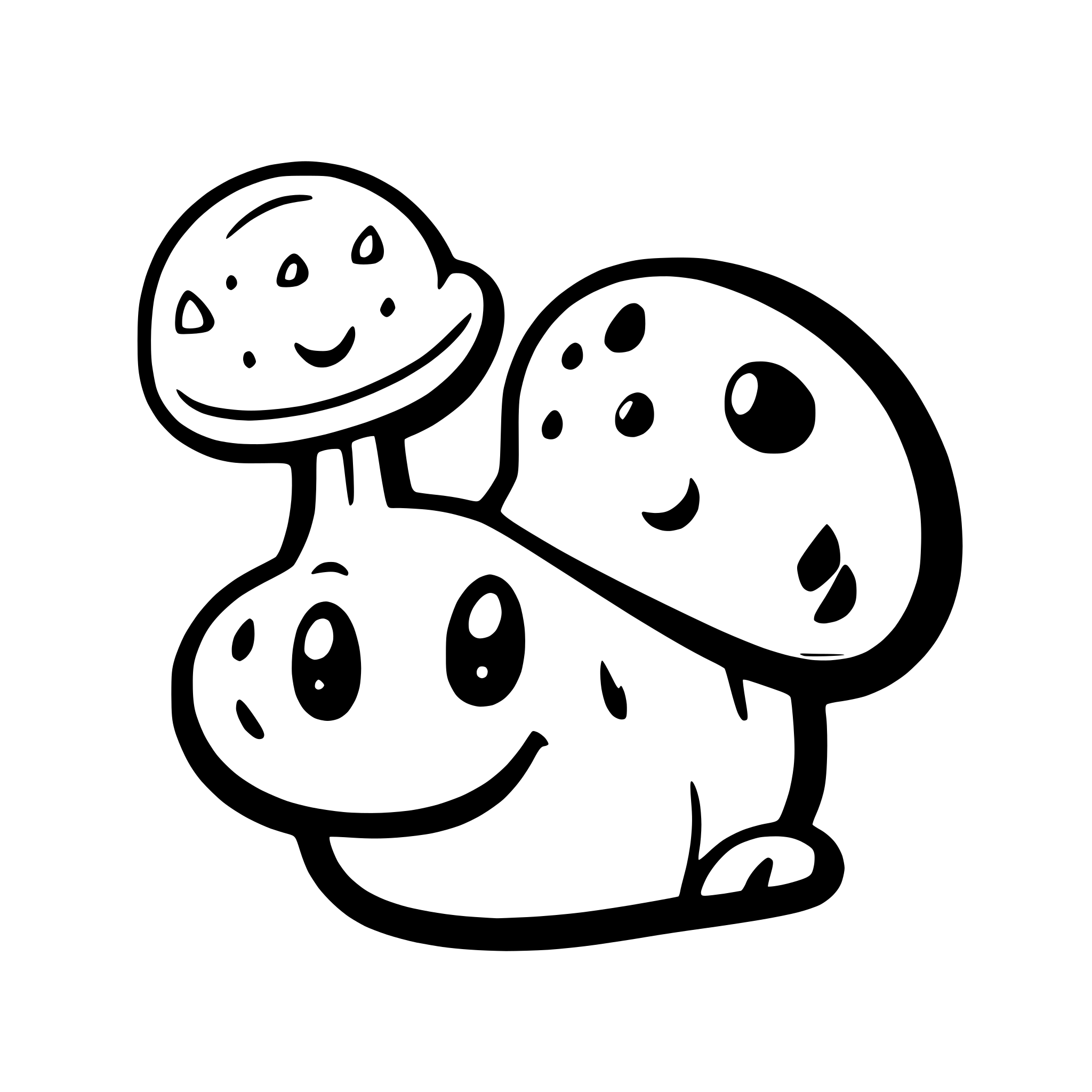 AI-generated SVG of a a happy snail carrying a colorful mushroom