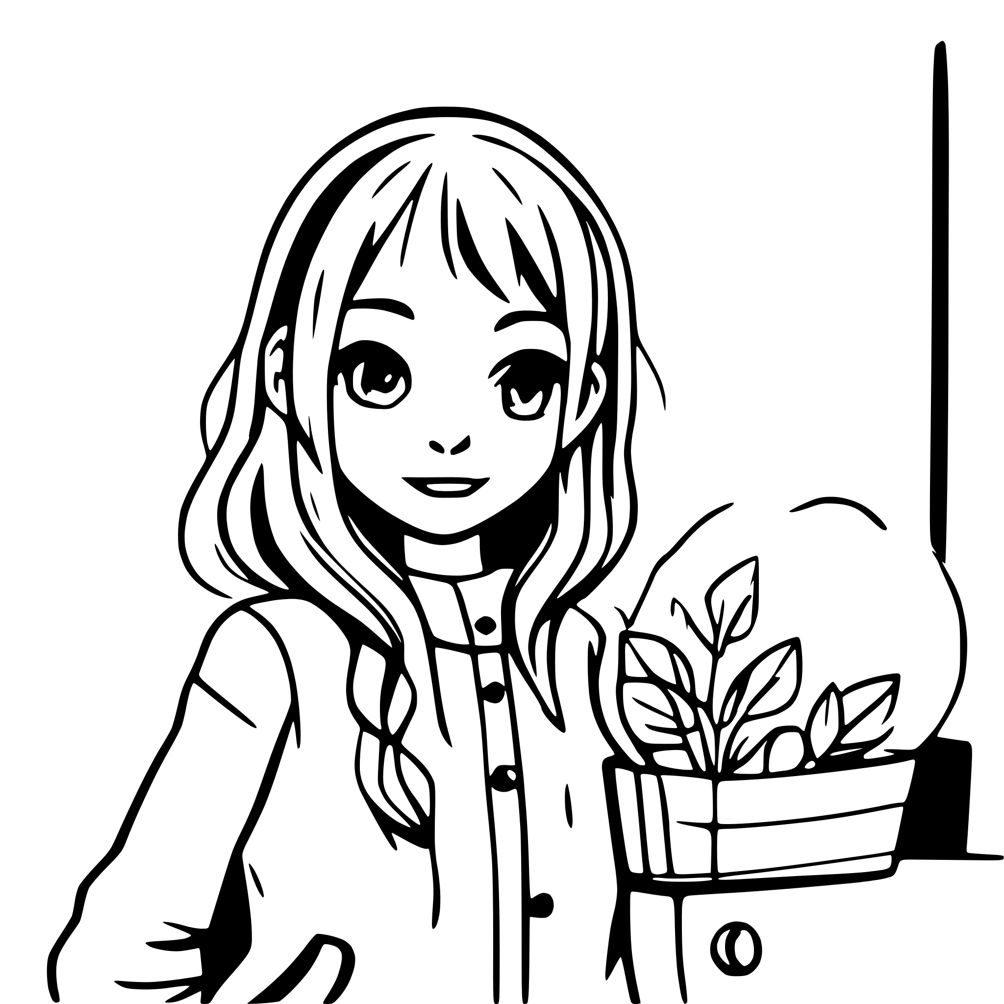 AI-generated SVG of 'cute girl only line art'