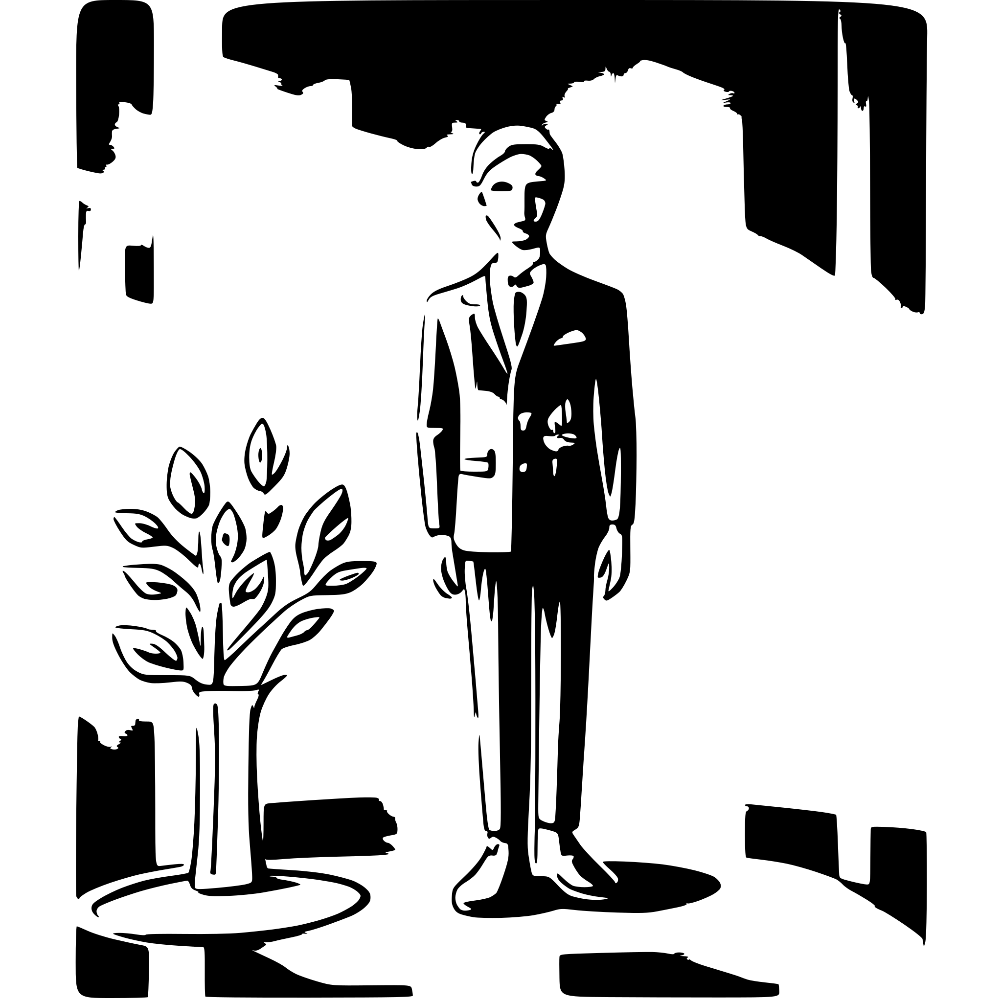 AI-generated SVG of a italian waiter figure and flowers in style of contempory art  lemon tree not far abstract art less things on picture