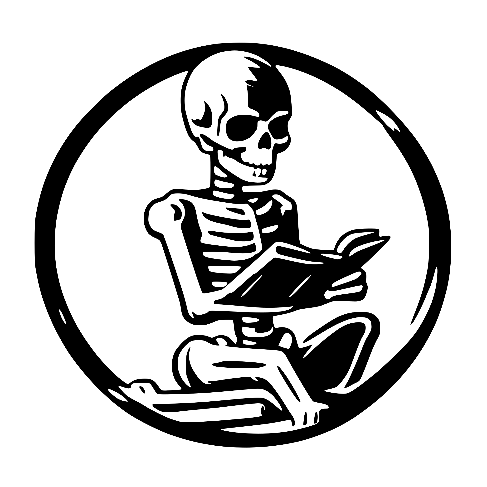 AI-generated SVG of a skeleton reading a book