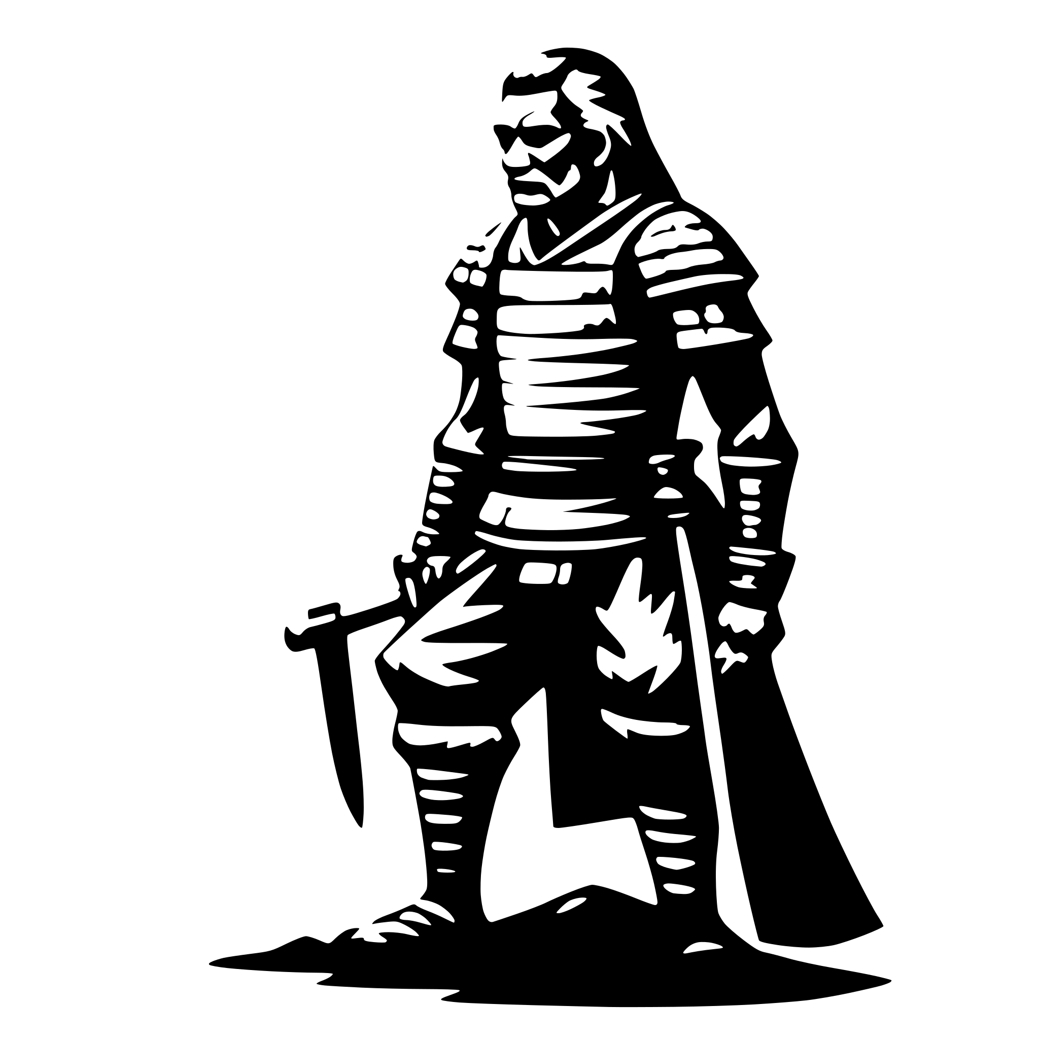 AI-generated SVG of a old samurai, side view, nostalgic