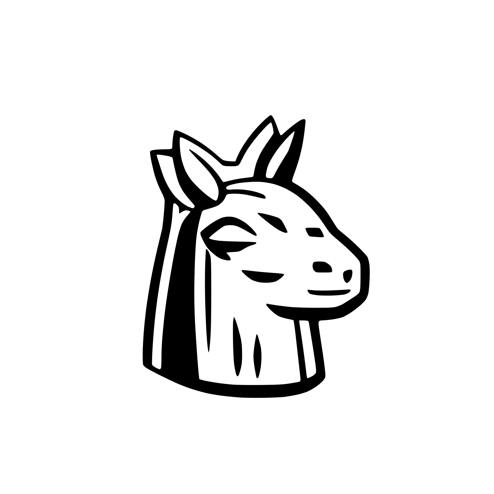 AI-generated SVG of a Lama head. talking. White SVG logo. Bold lines, minimal lines. Basic and simple.