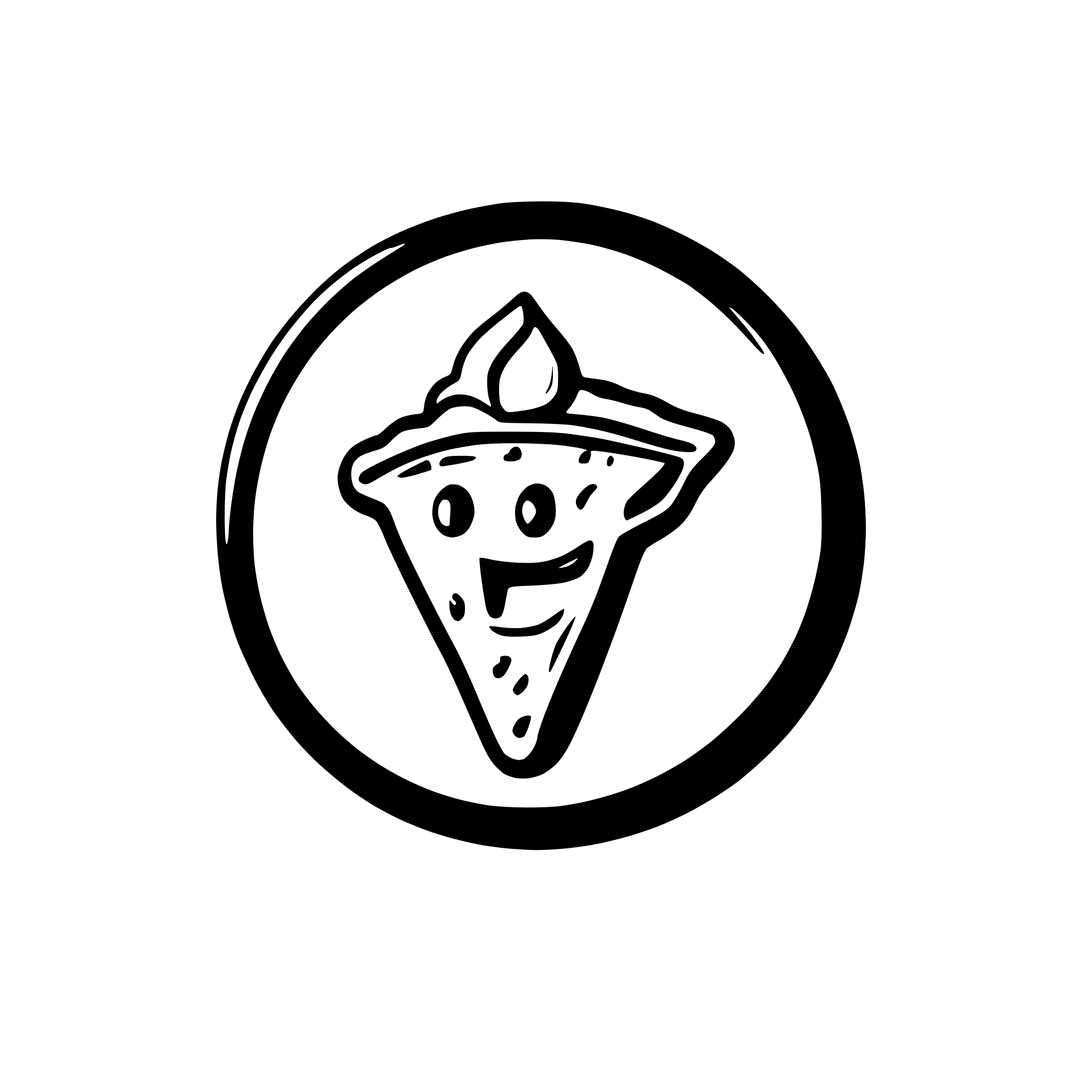 AI-generated SVG of a A simple, pure and clean logo presenting a pizza with two eyes, a mouth, hands and legs. Similar to the starbucks logo.