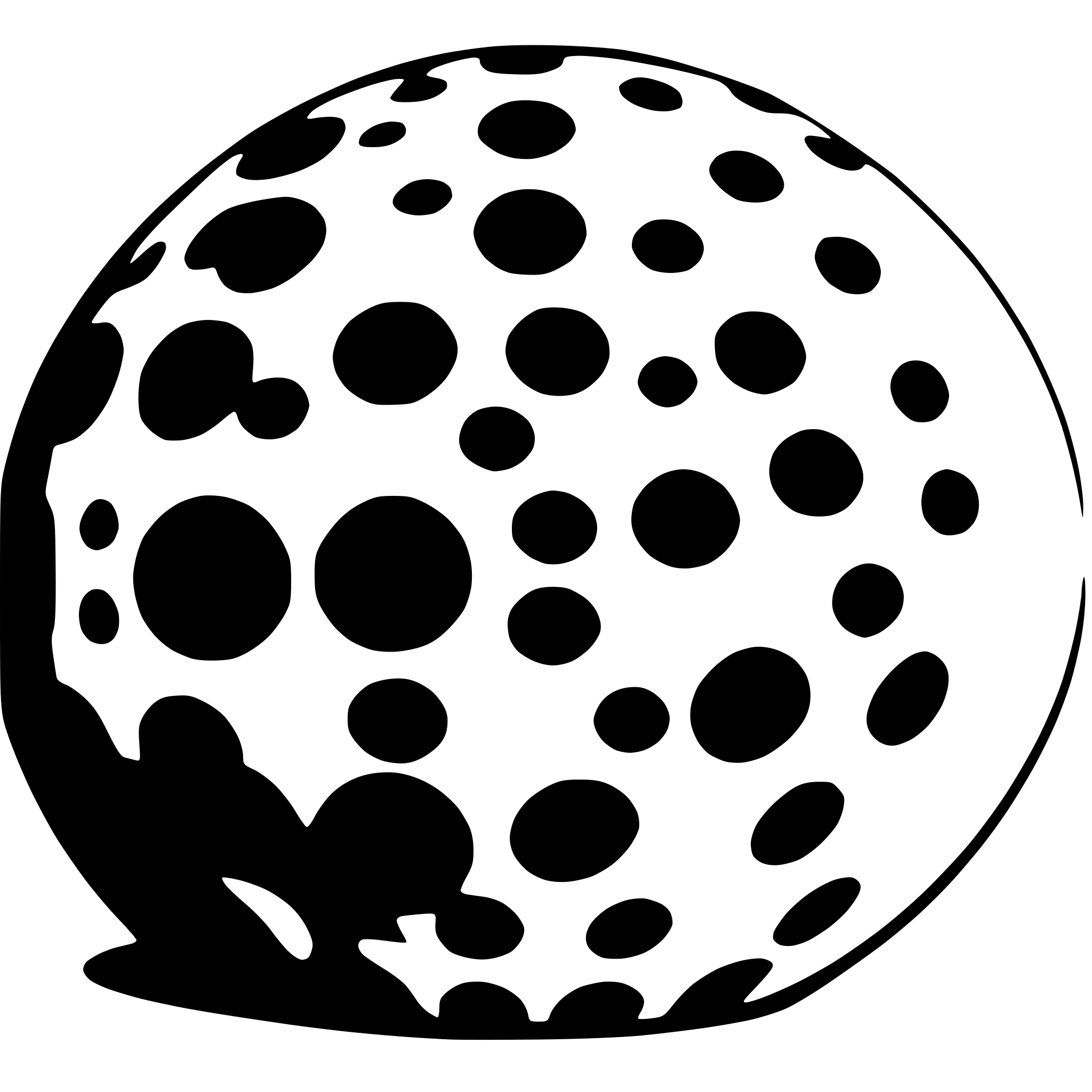 AI-generated SVG of a a sphere with 8 dots placed at regular intervals on its surface
