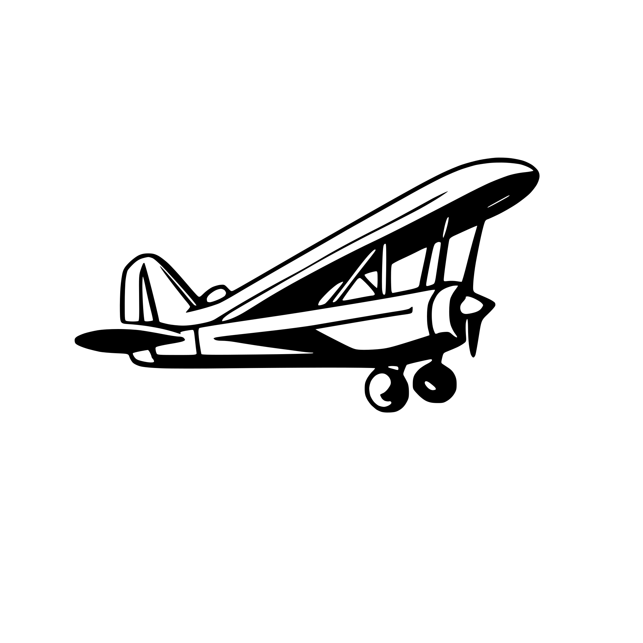 AI-generated SVG of a A minimalist representation of a vintage airplane using only a few simple curved lines to suggest its shape, flying upwards. Style: vector, line art, minimal, black lines, transparent background.