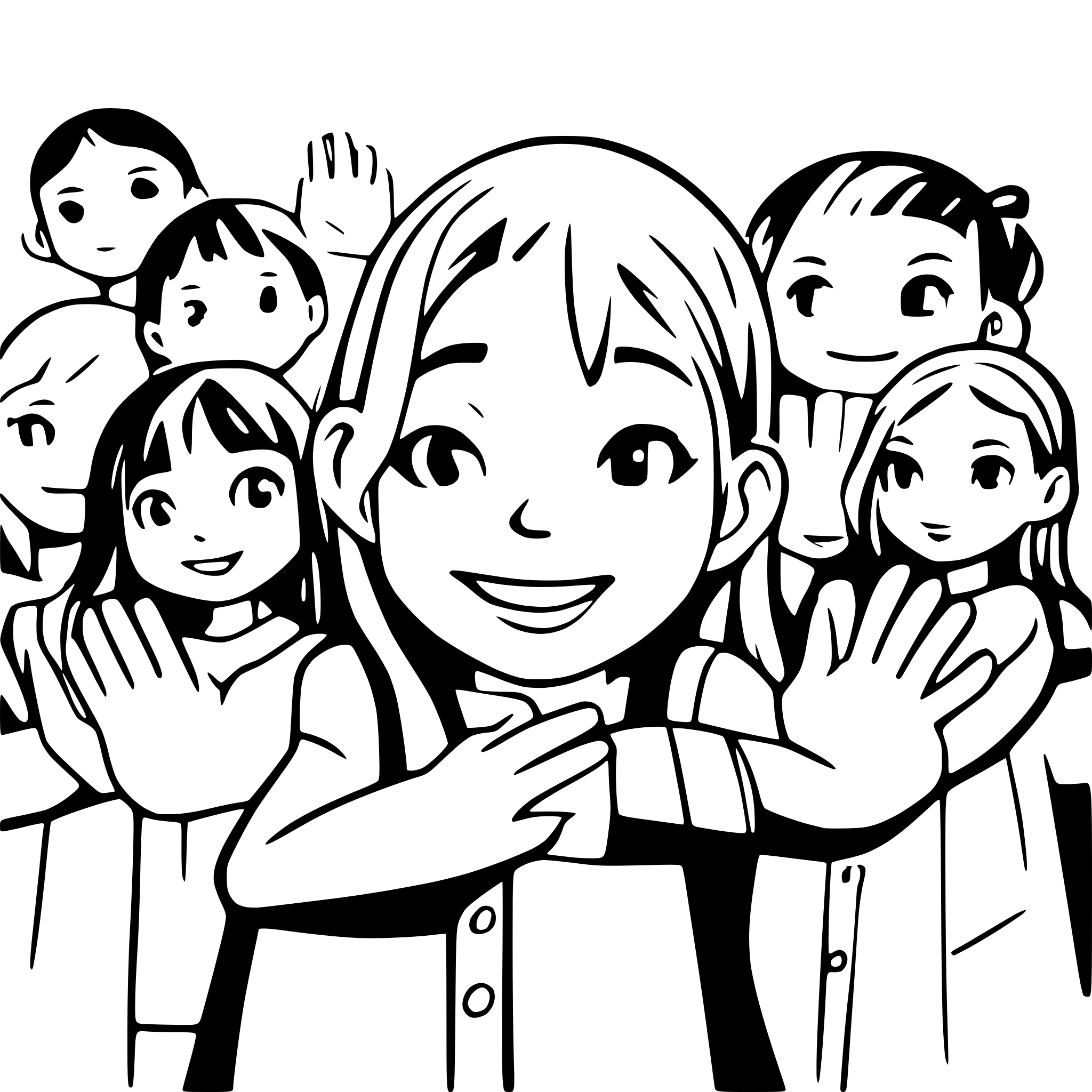 AI-generated SVG of a many childsren who holding on their hands