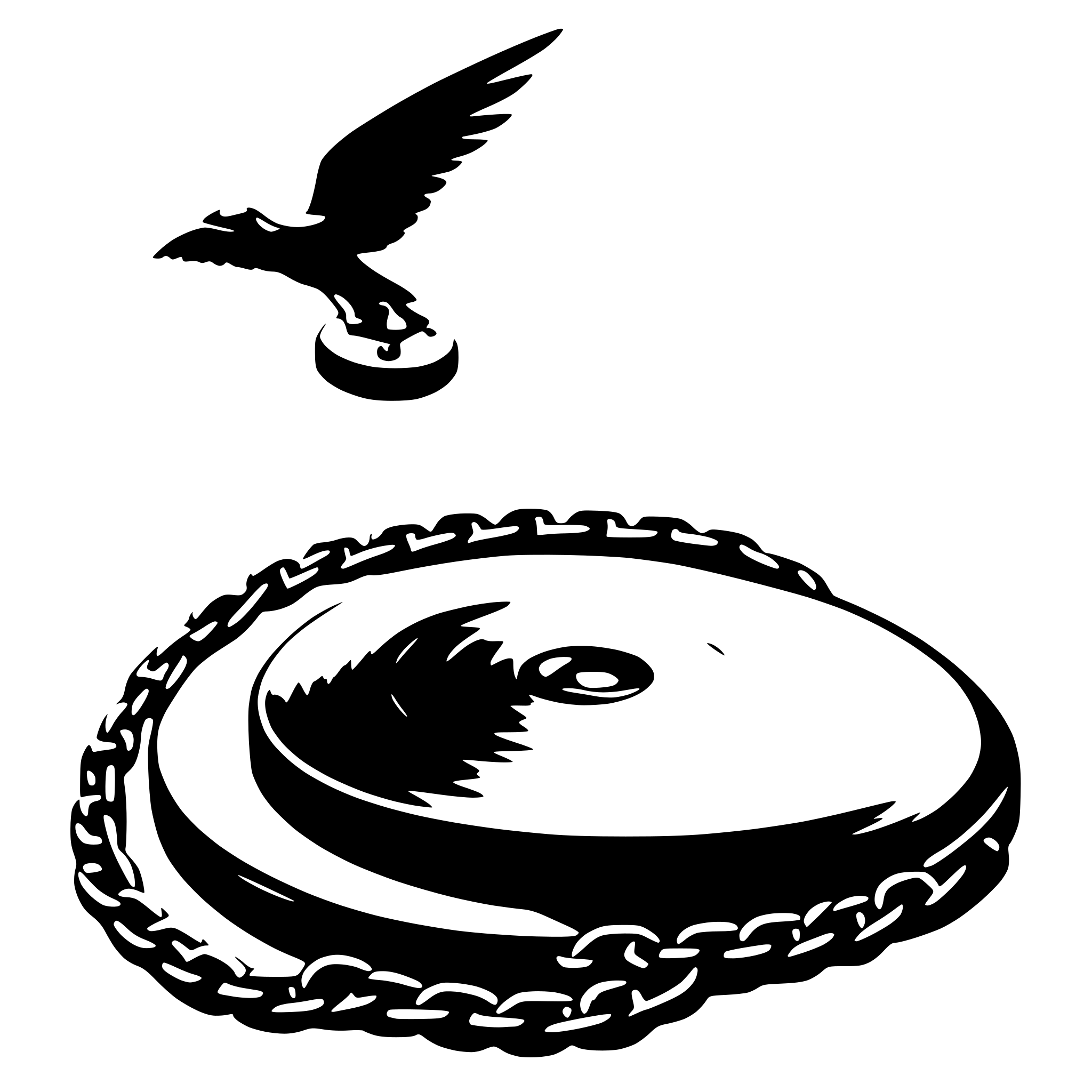 AI-generated SVG of a incorporate a flying disc and chains, with the possibility of them breaking.