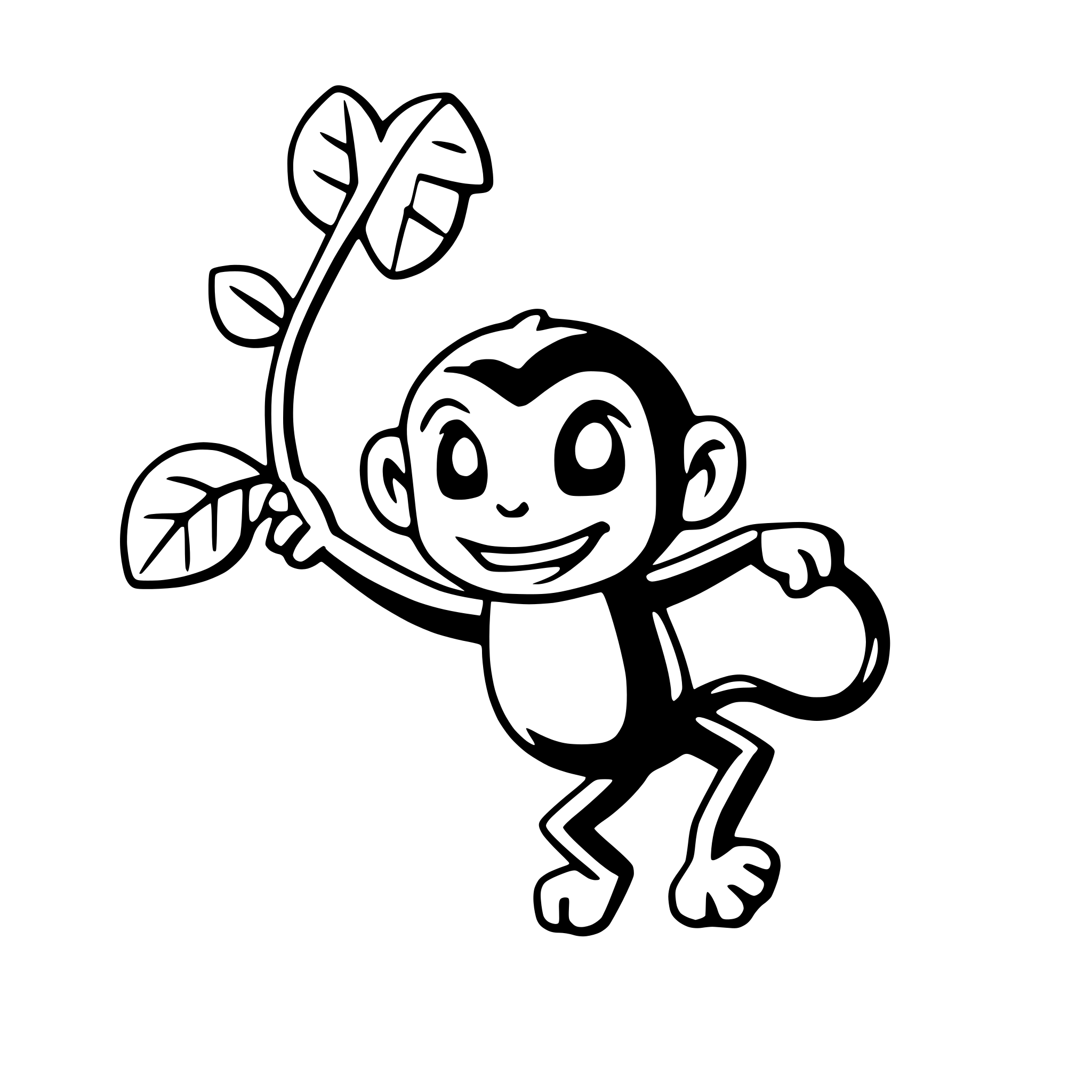 AI-generated SVG of a a cheerful monkey swinging from a vine