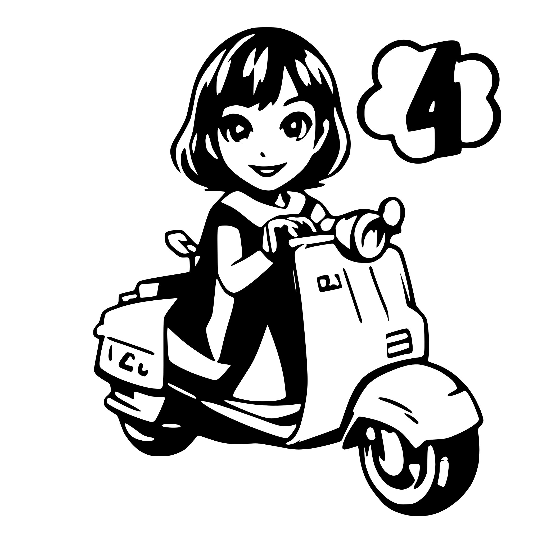 AI-generated SVG of a Short Hair Girl on a vespa with Number 40