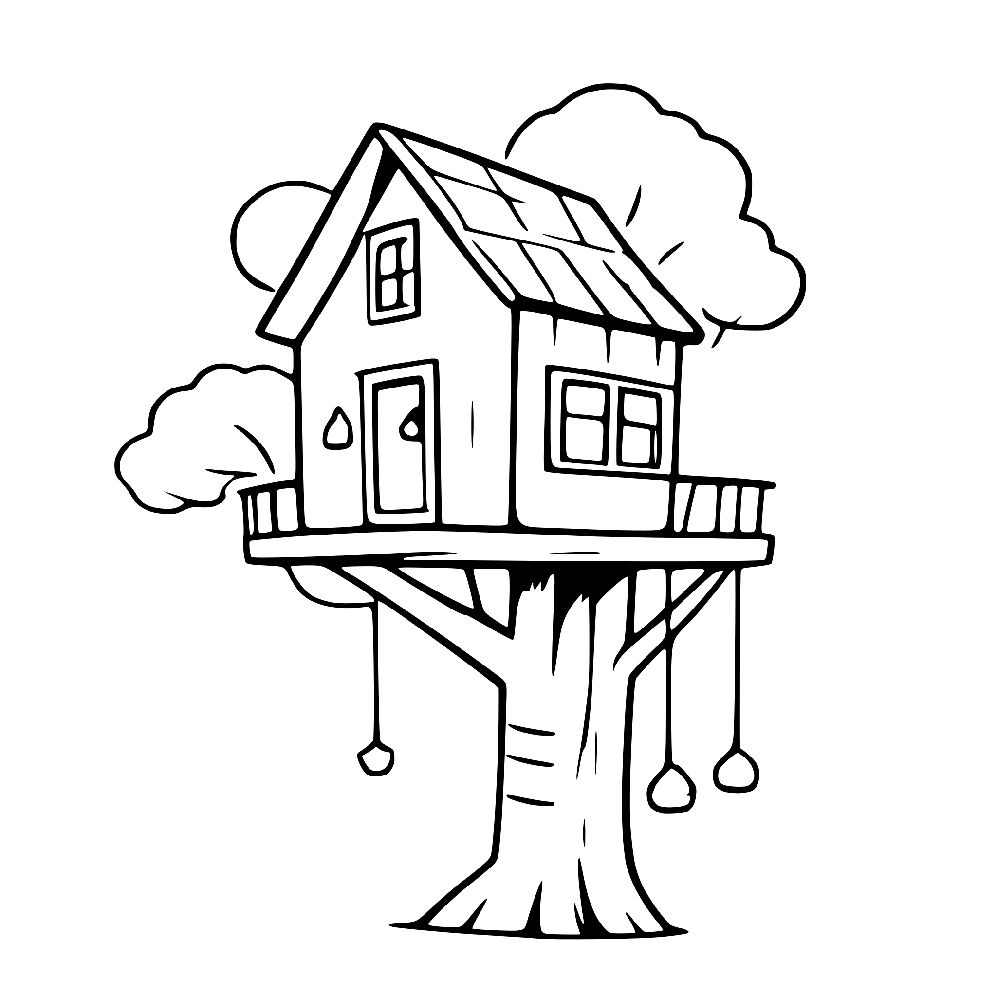 AI-generated SVG of a treehouse with hanging lanterns