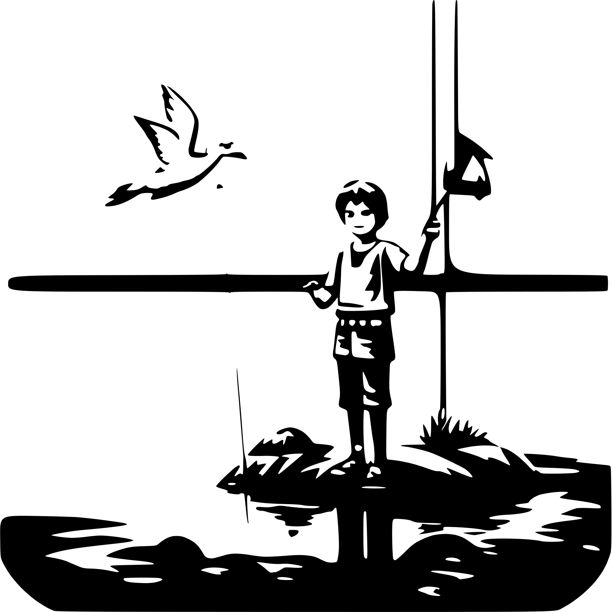 AI-generated SVG of a boy fishing, seagull,