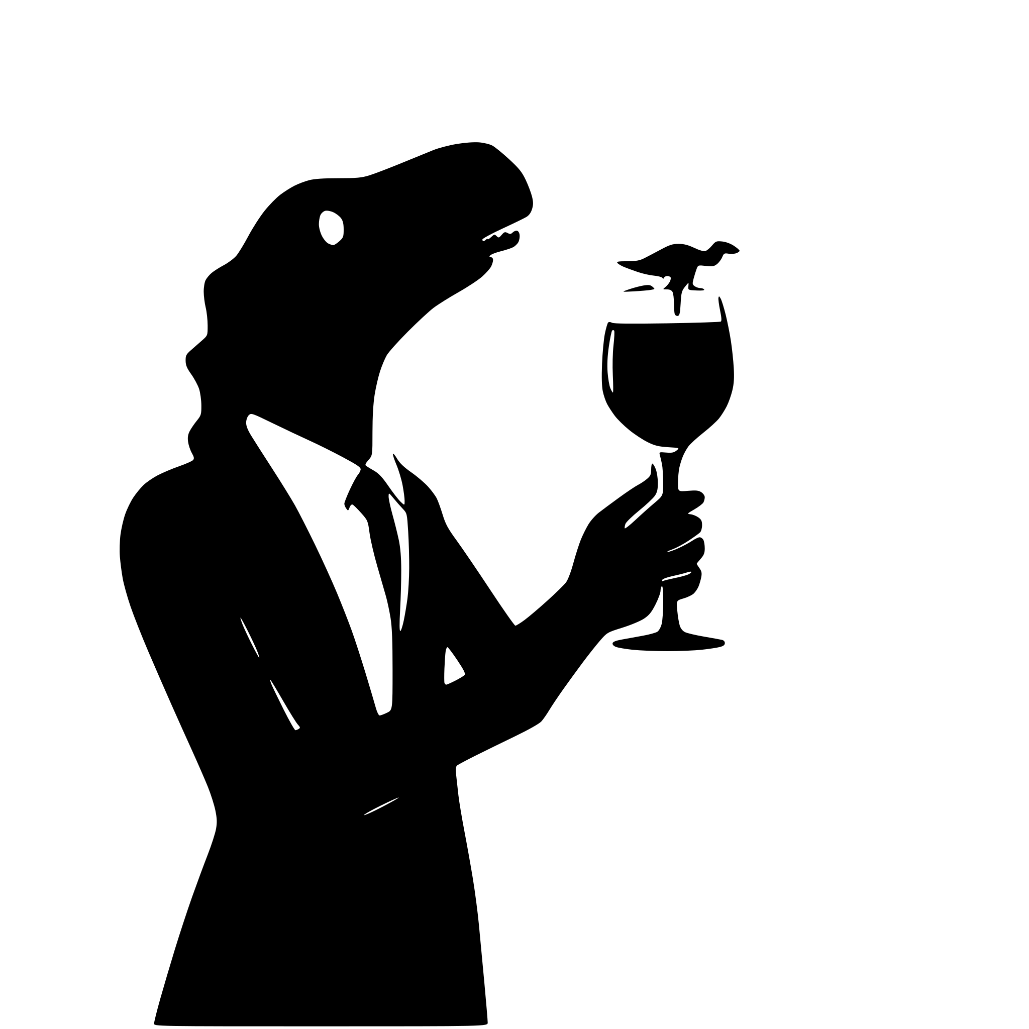 AI-generated SVG of a dinosaur with a glss of wine in the hand