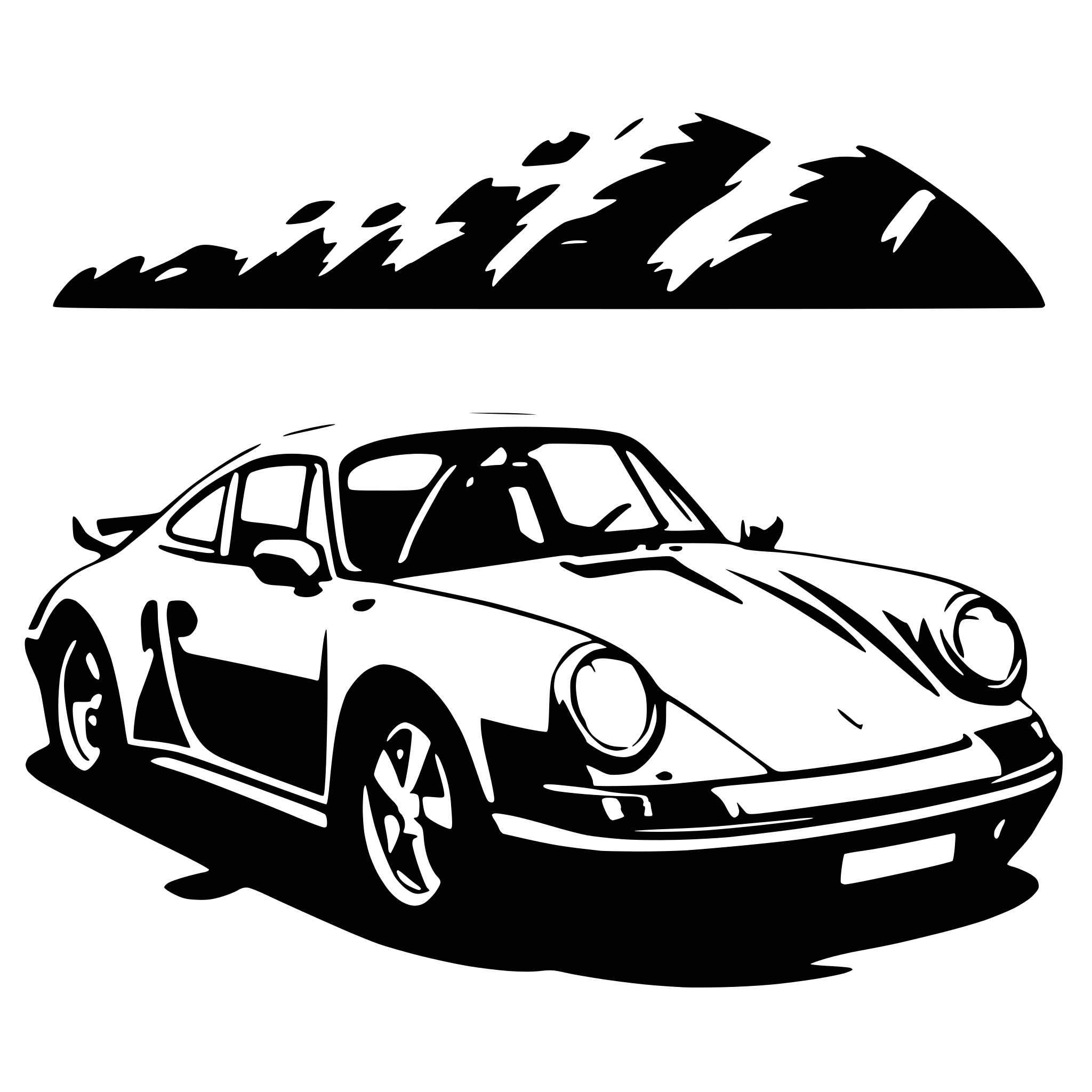 AI-generated SVG of a draw a porsche in a front upper view