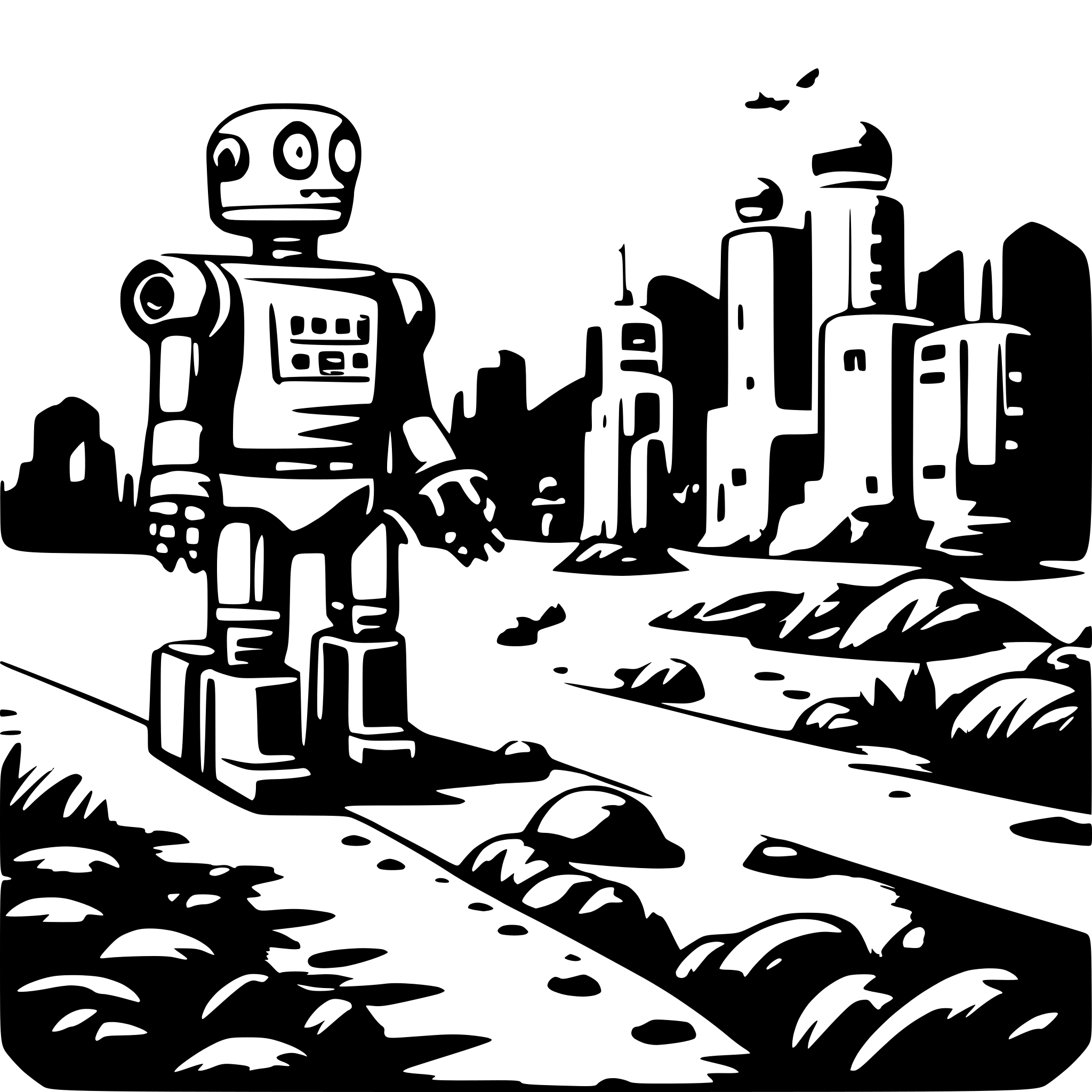 AI-generated SVG of a Futuristic Landscape with robots, kid's paradise