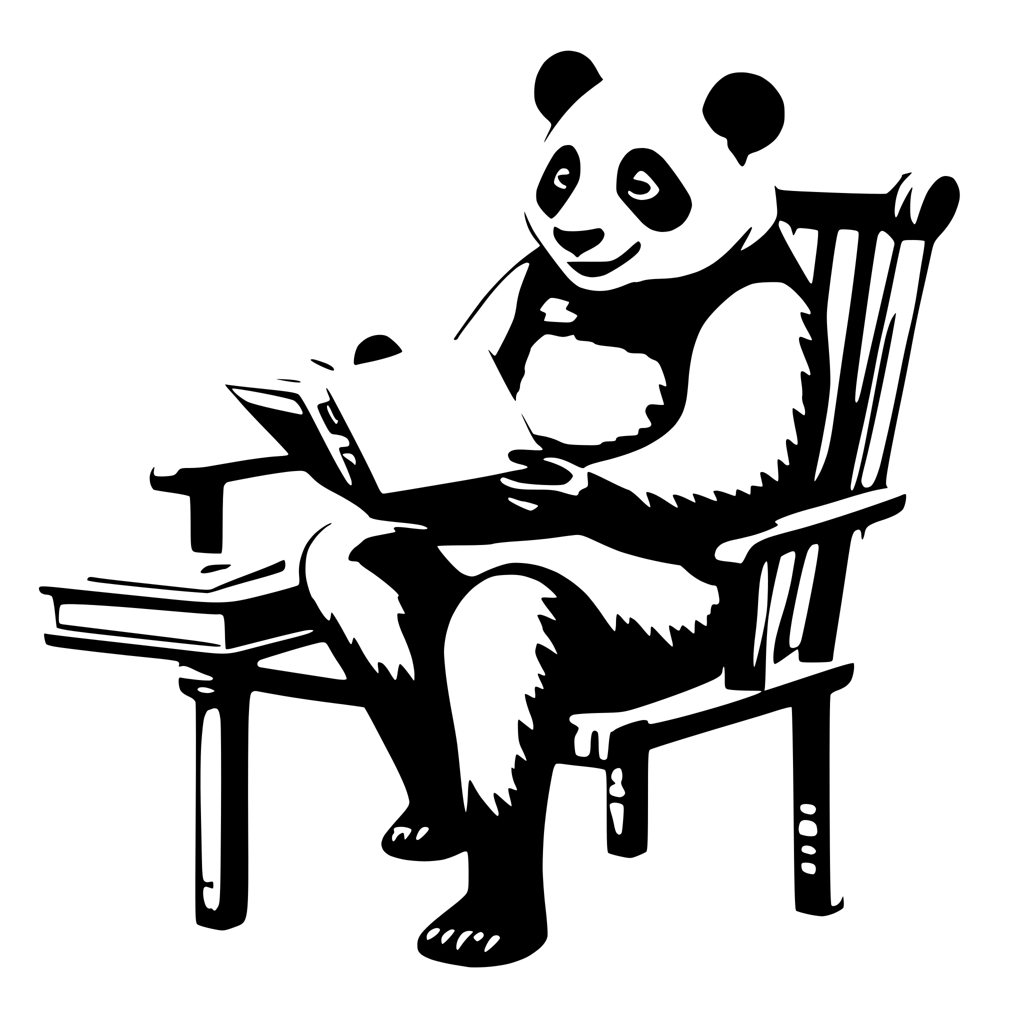 AI-generated SVG of a a panda, sit on a chair, reading a very big book