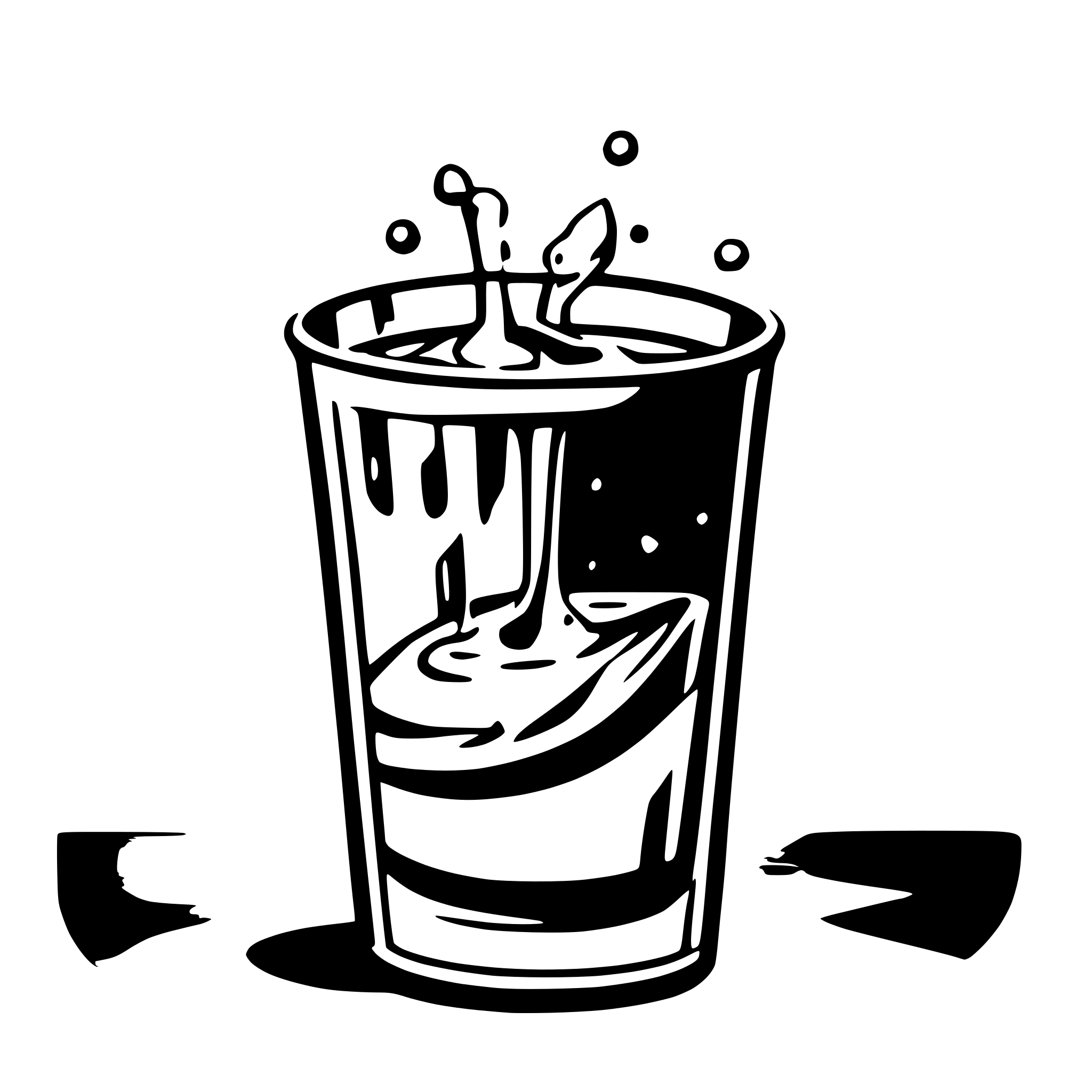 AI-generated SVG of a A high-contrast, black-and-white vector illustration of a cylindrical glass filled with liquid, with a dramatic splash coming out. The splash should have dynamic, fluid curves and droplets extending outward. The glass should have a slightly tilted perspective for a sense of motion. The illustration should use bold, clean lines with a hand-drawn, slightly cartoonish aesthetic. Ensure the vector has well-defined edges, scalable for SVG format, and maintains a minimalistic yet expressive style.