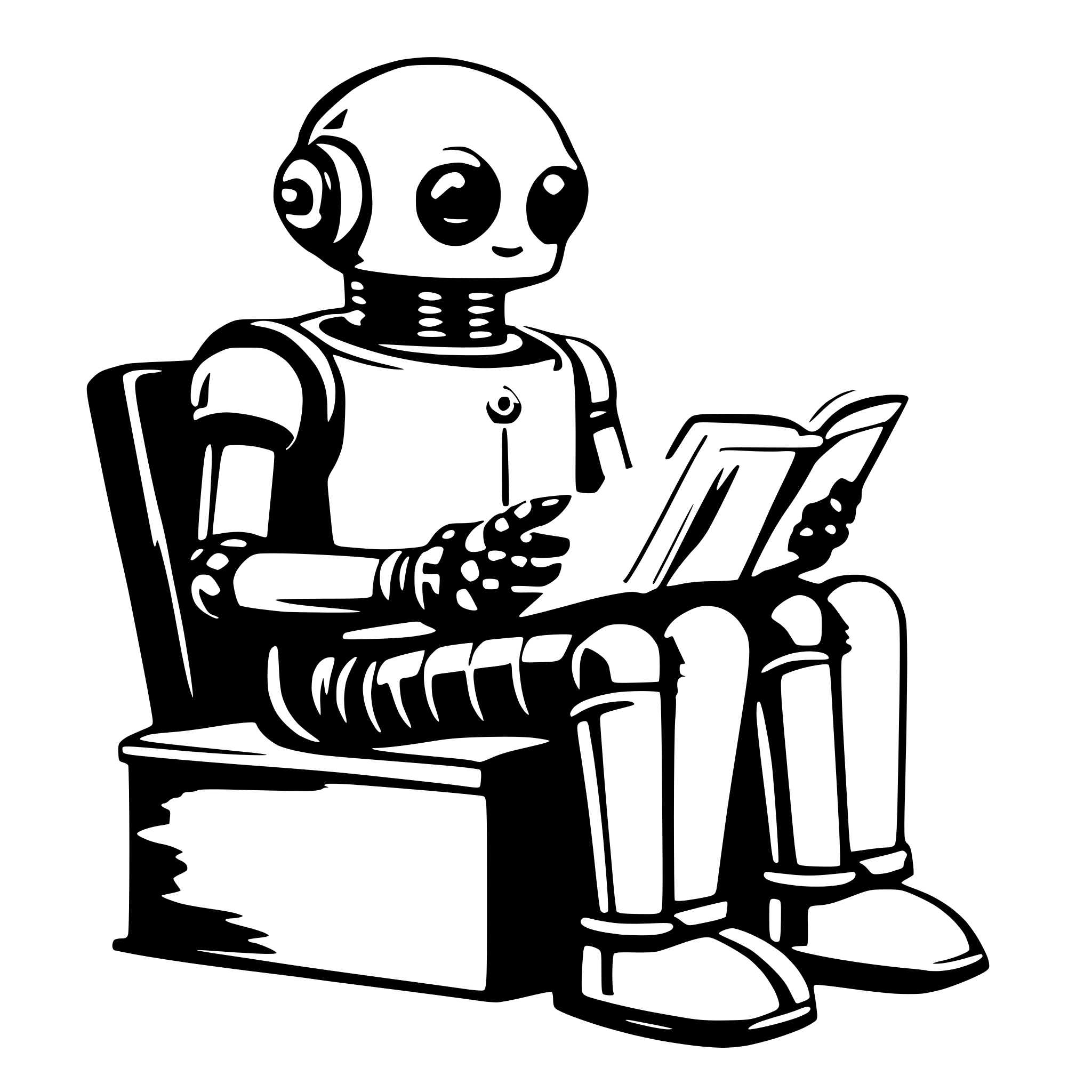 AI-generated SVG of a friendly robot reading a book