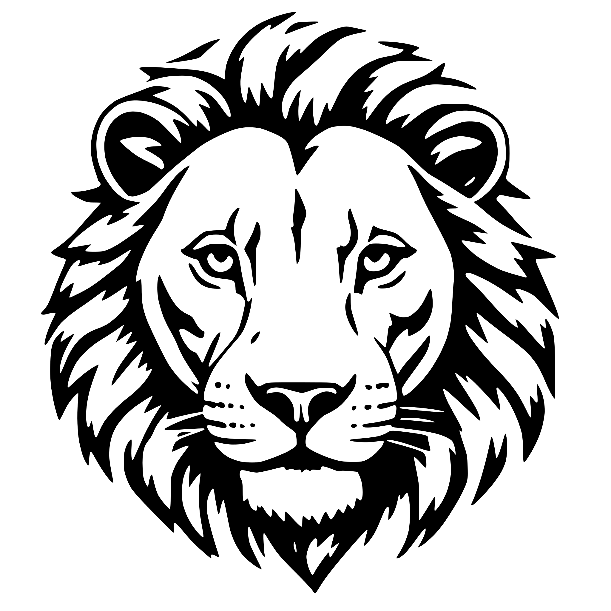 AI-generated SVG of a vector lion head, should see from front, it must be angular draw with angle, less draw, less detail. it must be with straight line