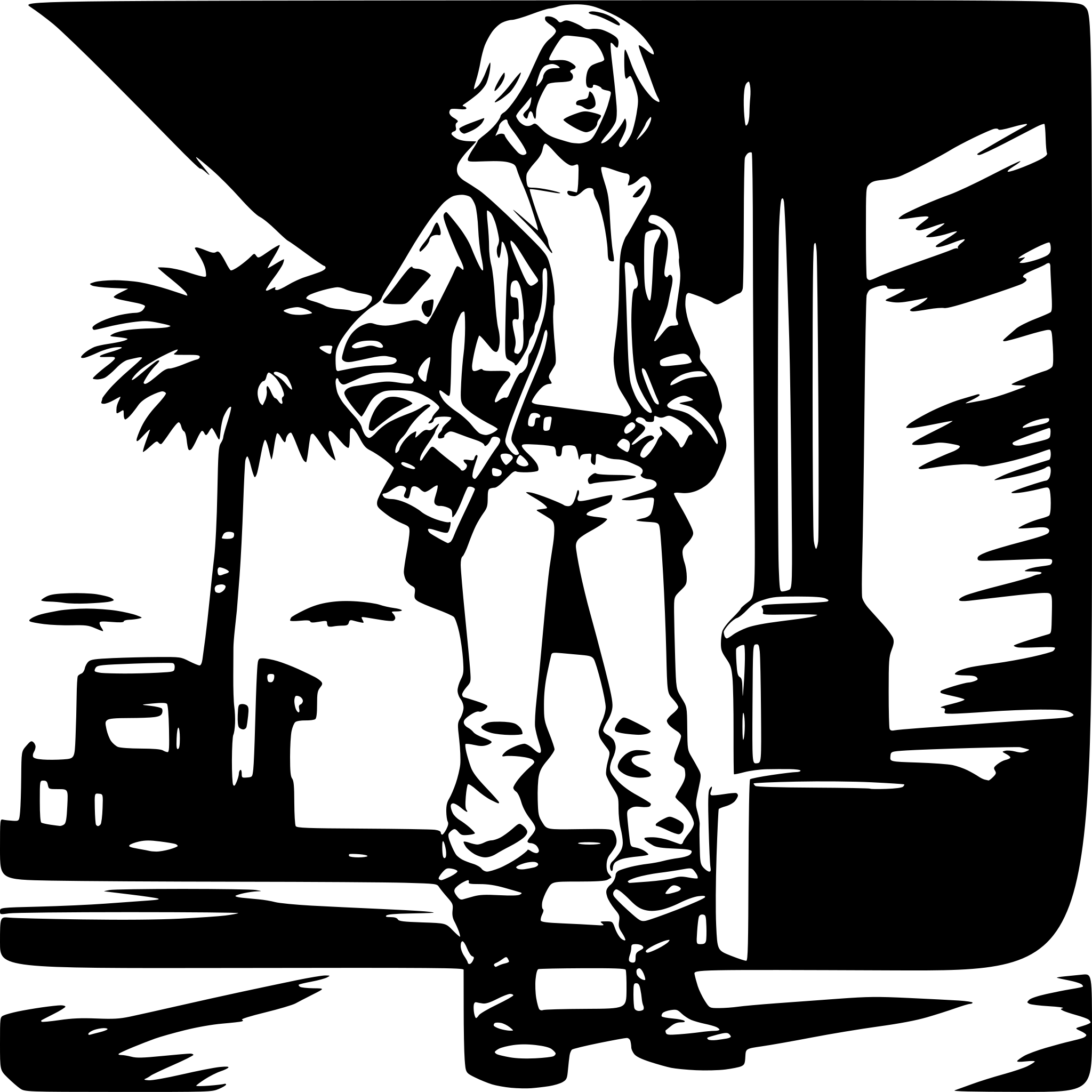 AI-generated SVG of a Friday Night Funkin style female with slightly short hair wearing just bra under an unzipped hoodie cargo pants and lace-less boots