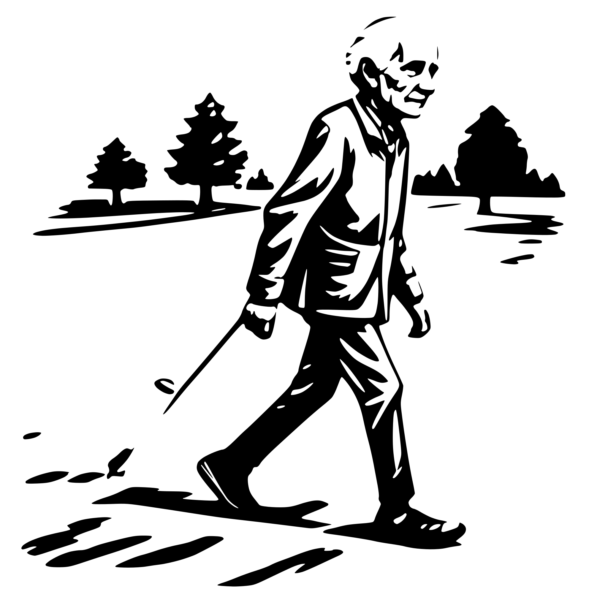 AI-generated SVG of a active old person walking drawn in a outline one stroke line art style