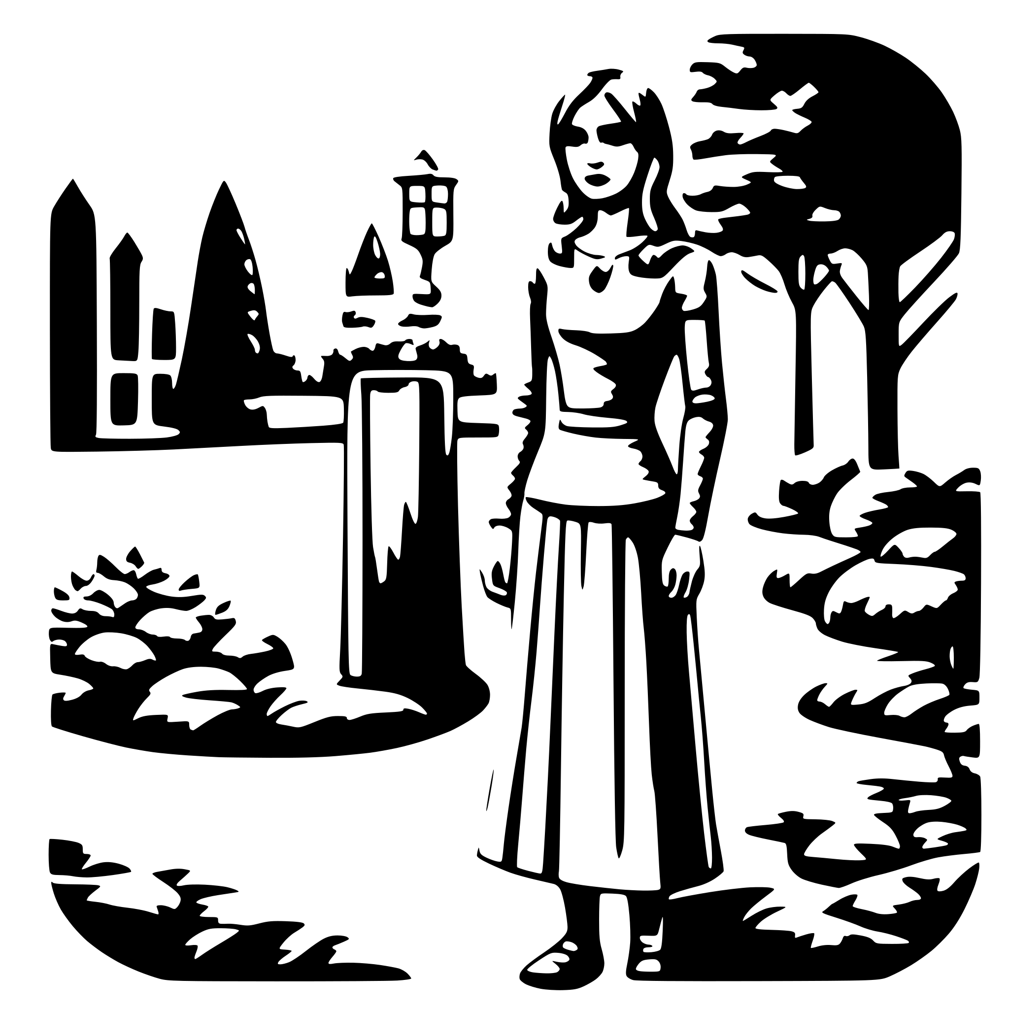 AI-generated SVG of a A sad lady standing in a garden