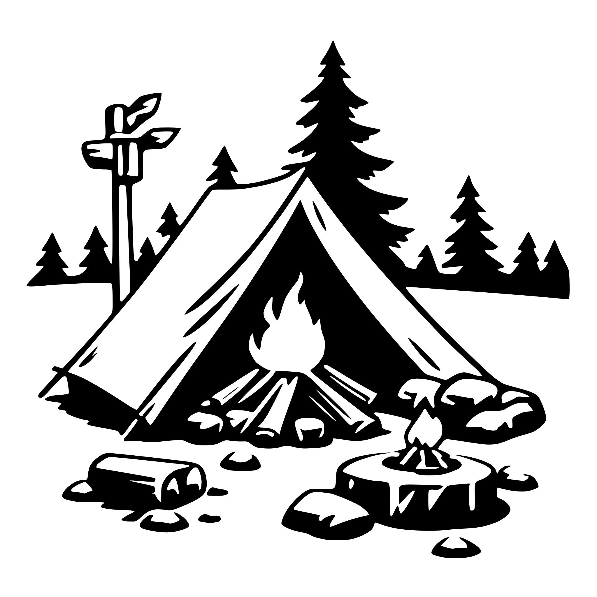 AI-generated SVG of 'tent and campfire'