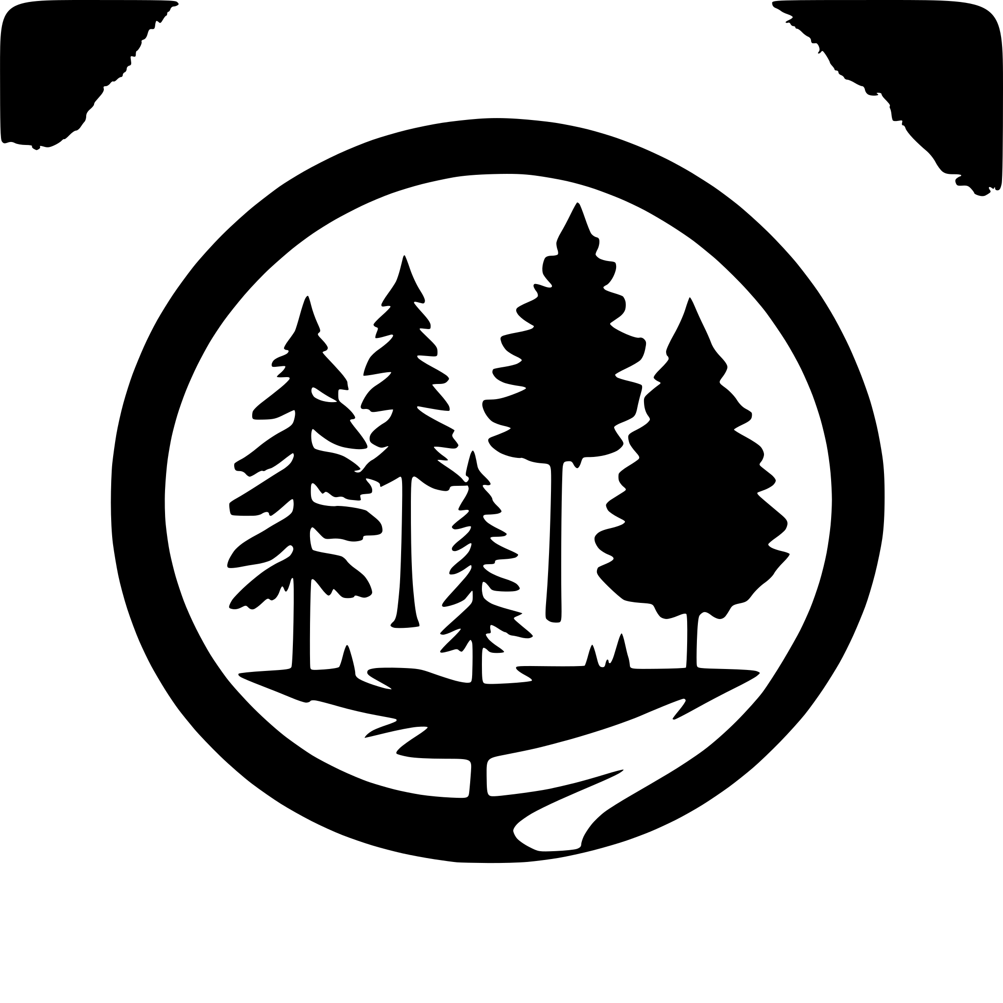 AI-generated SVG of a inverse image of conifer trees in a circle on a black background, add the word Travis