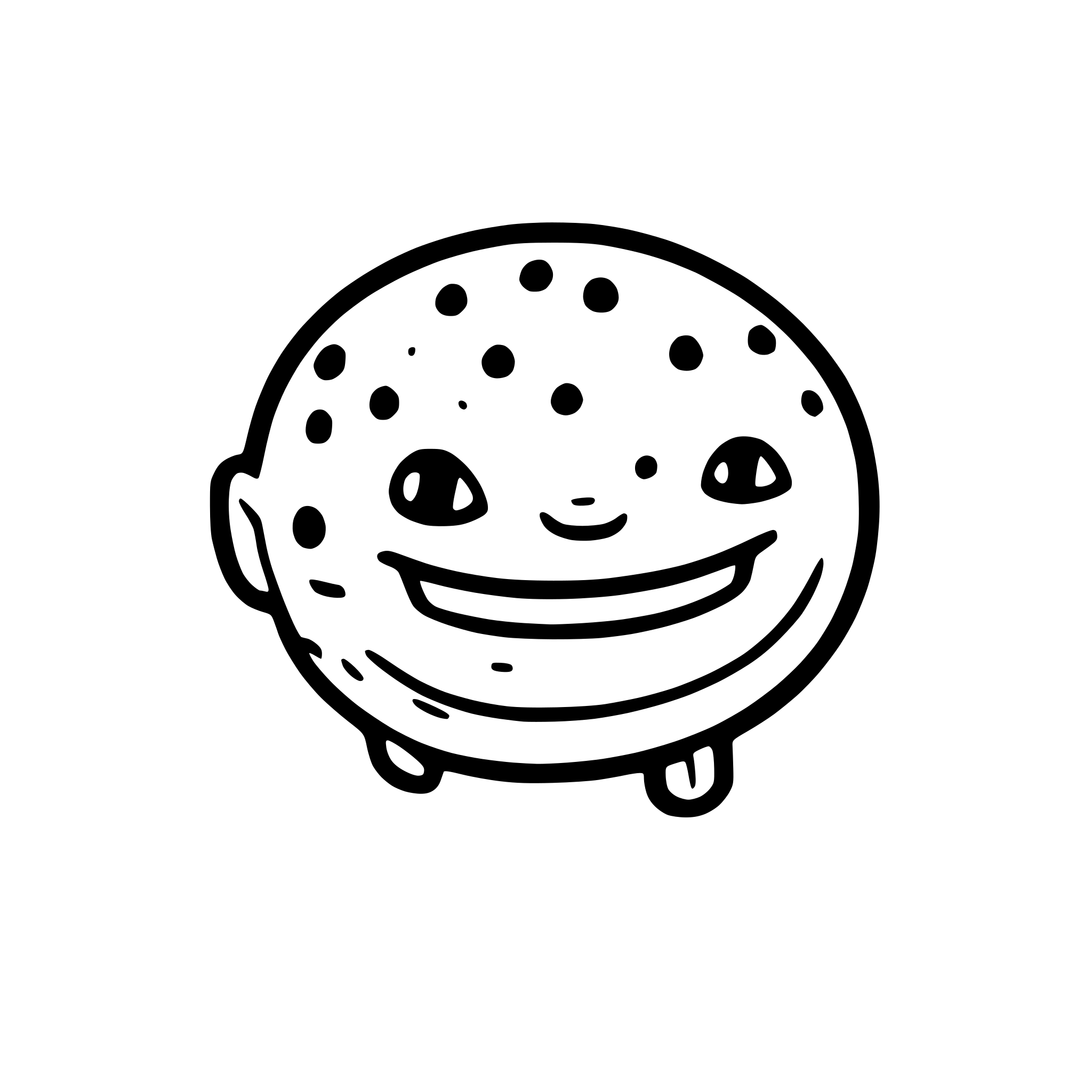 AI-generated SVG of a logo style depiction of a puffer fish, with happy depiction and a smile