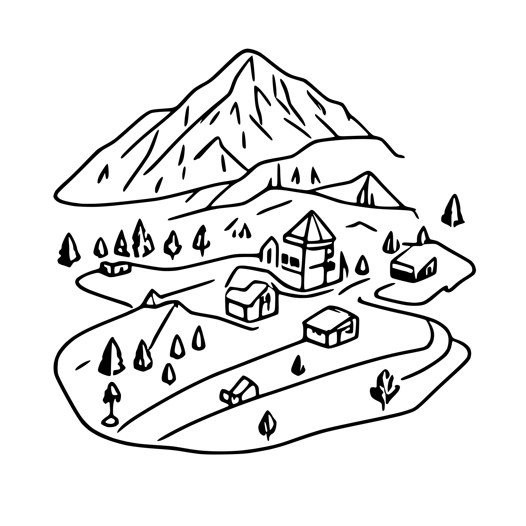 AI-generated SVG of a Map of ski resort with multiple trails.