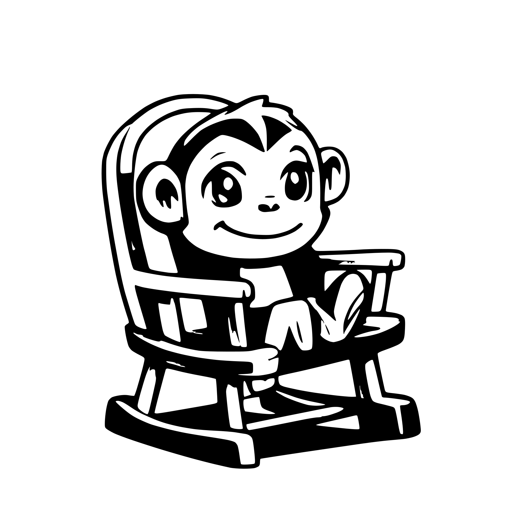 AI-generated SVG of a make a black and white picture of a cute cartoon monkey in a rocking chair