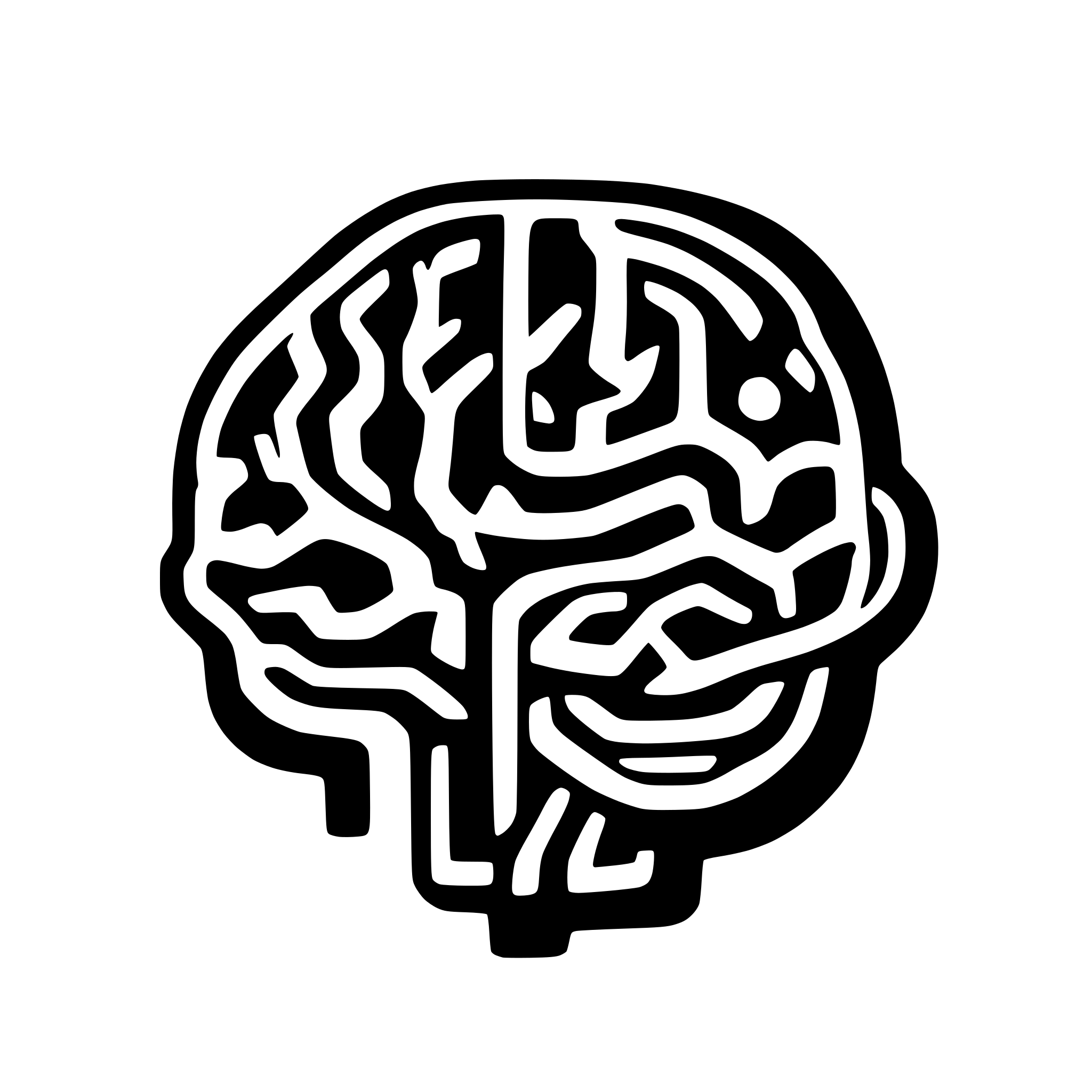AI-generated SVG of a "Generate a detailed SVG illustration replicating the uploaded brain shape — an organic, slightly cartoonish but clear brain outline with visible folds and lobes. Enhance it with futuristic gamification details: add glowing neuron nodes connected by curved neural pathways, subtle progress indicators (like small achievement rings or digital badge icons) embedded around key brain areas. Use a sleek, tech-inspired color palette (blues, purples, neon accents) to convey intelligence and productivity.